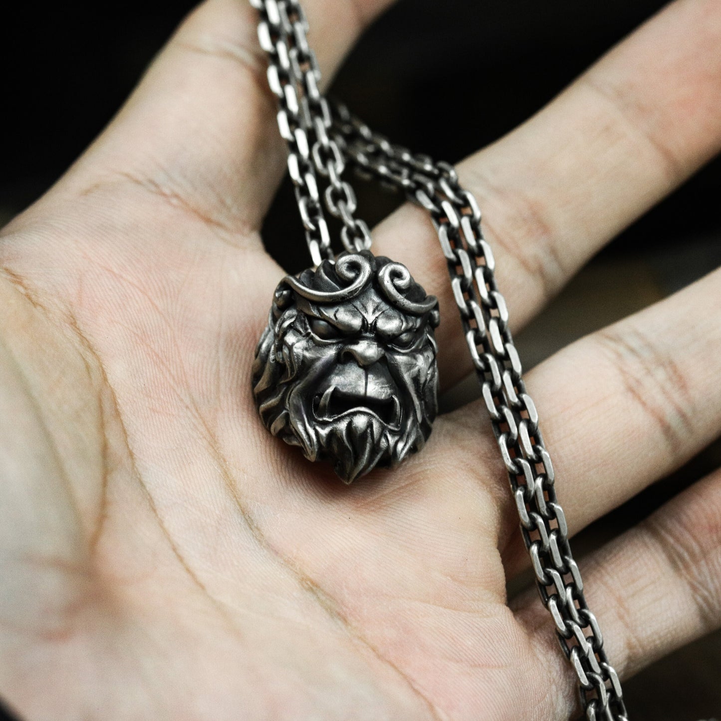 Monkey King Pendant with Staff - 925 Sterling Silver Handmade