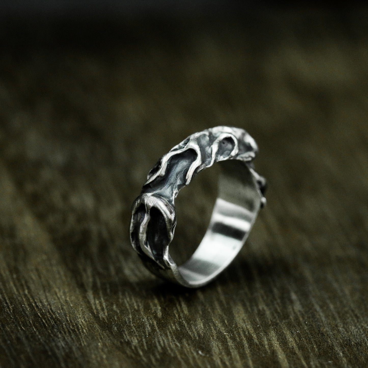 Bone-Inspired Ring with Gothic Curves - 925 Sterling Silver Handmade
