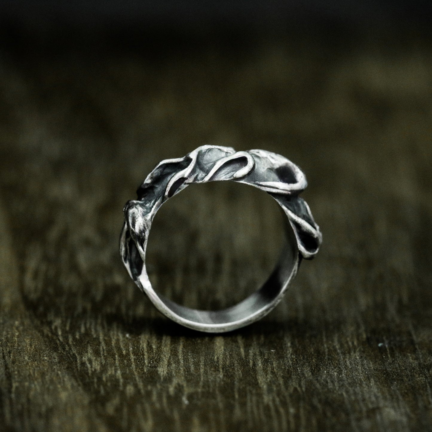 Bone-Inspired Ring with Gothic Curves - 925 Sterling Silver Handmade