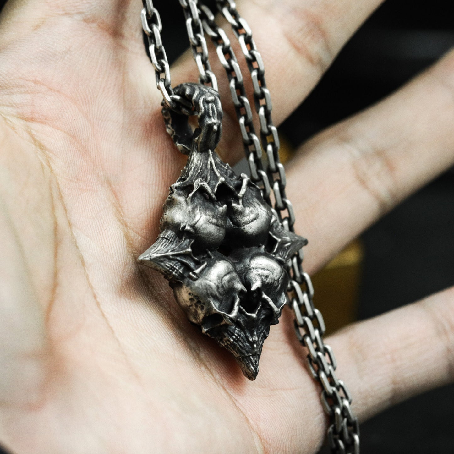 Skull Cluster Cross Pendant ¨C 925 Sterling Silver Handmade