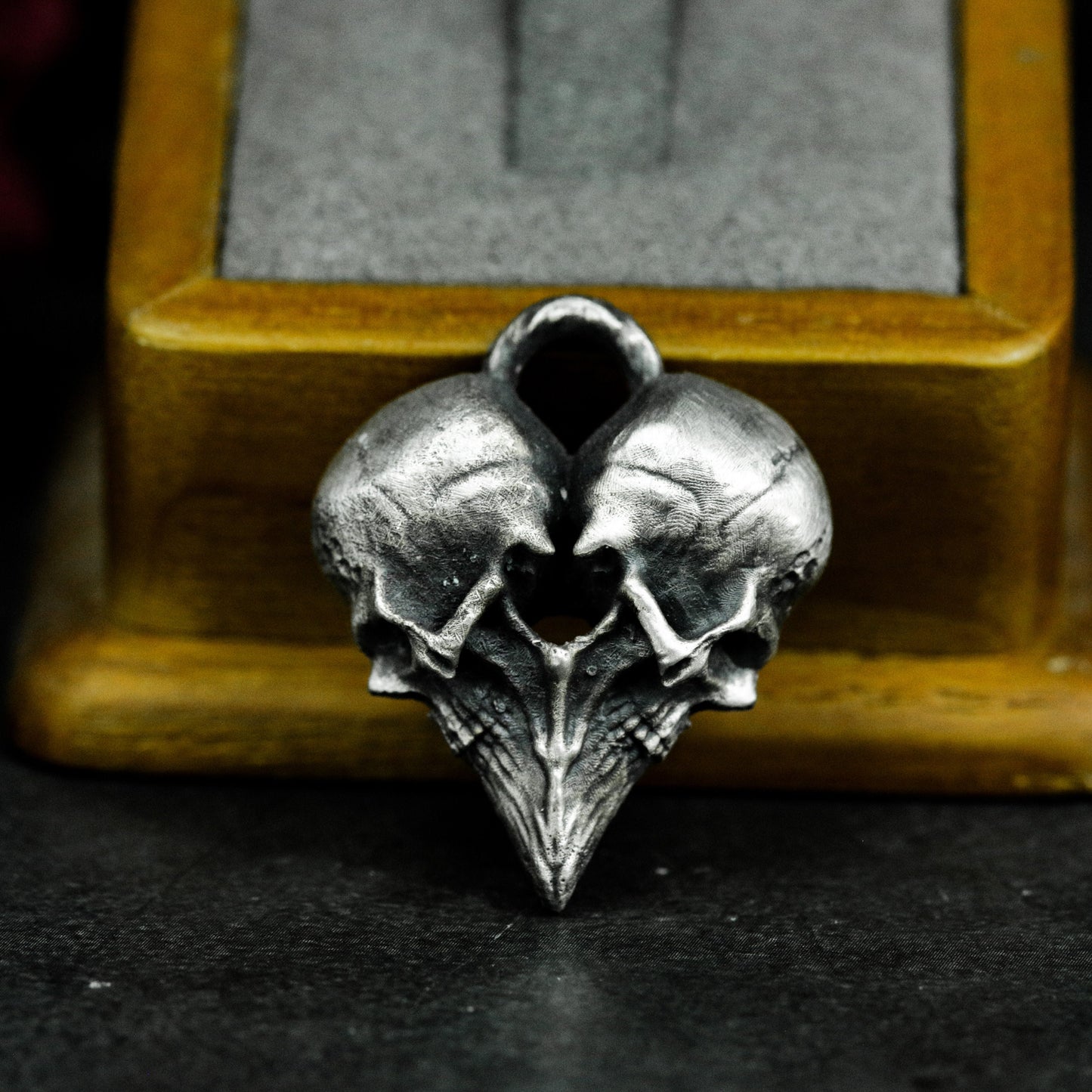Double Skull Heart Pendant ¨C 925 Sterling Silver Handmade