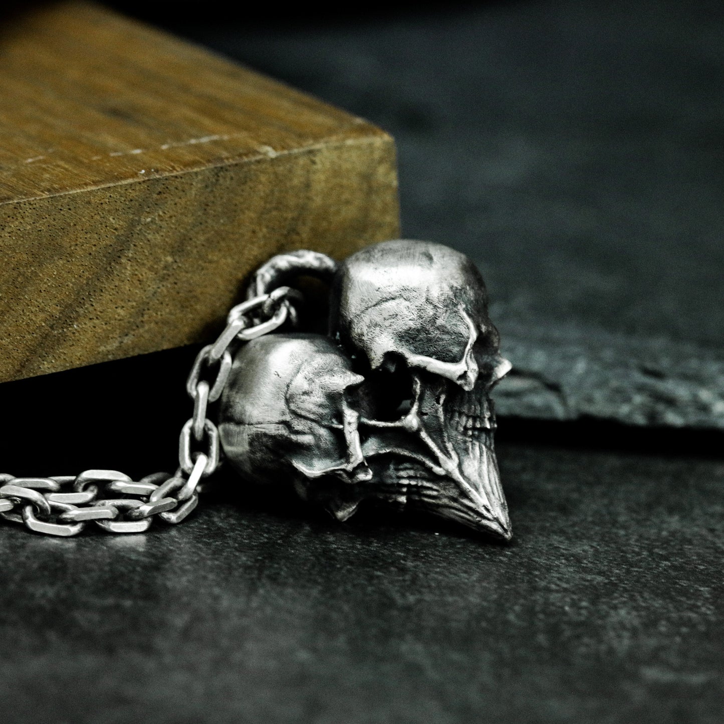 Double Skull Heart Pendant ¨C 925 Sterling Silver Handmade