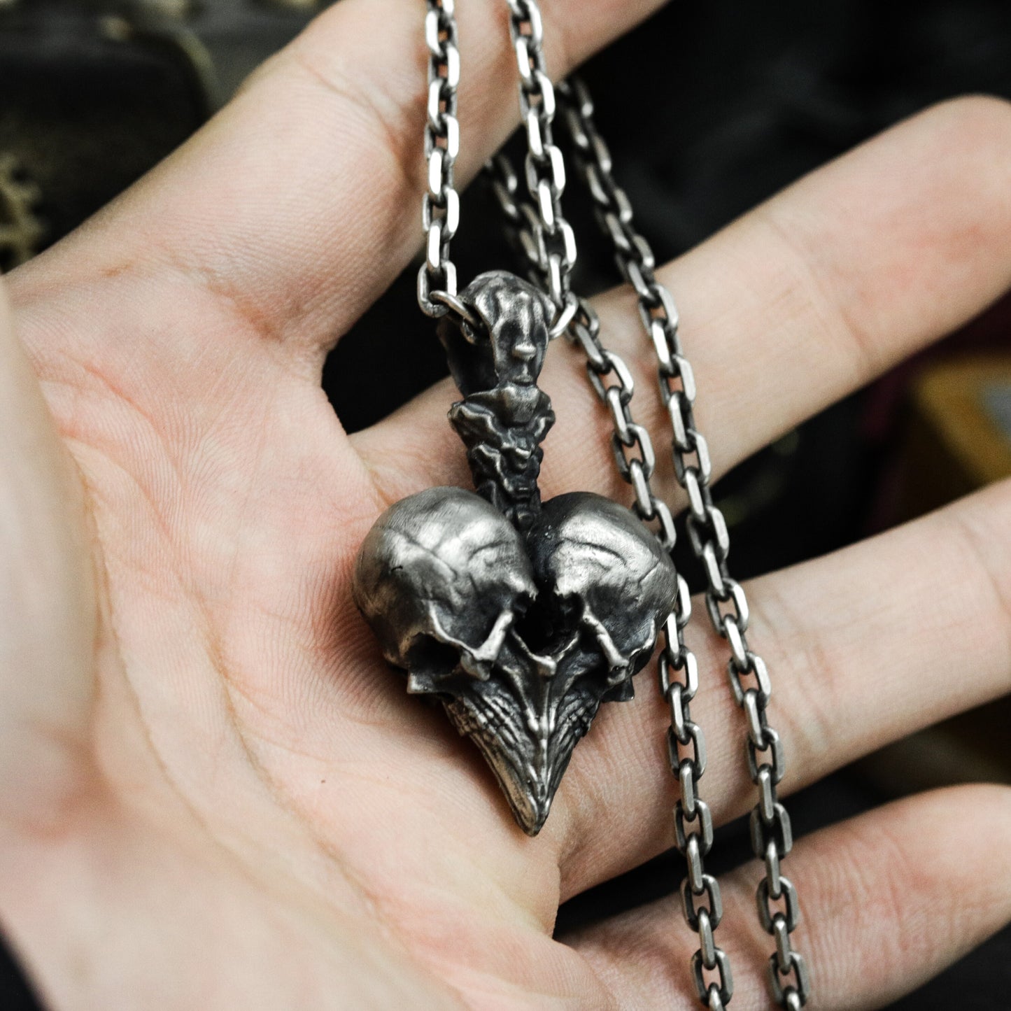 Inverted Heart Skull Pendant ¨C 925 Sterling Silver Handmade
