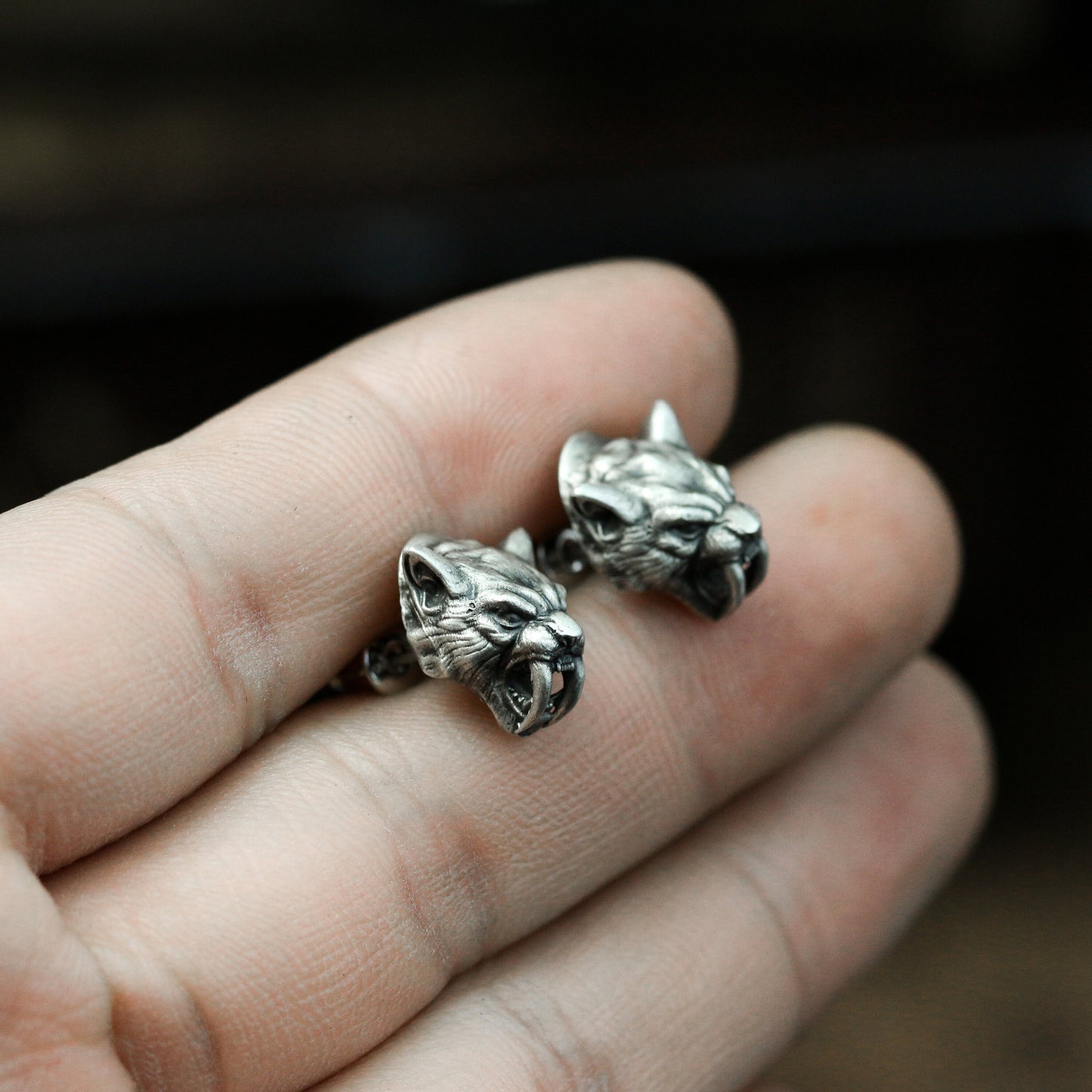 Saber-toothed Tiger Earrings - 925 Silver Handmade