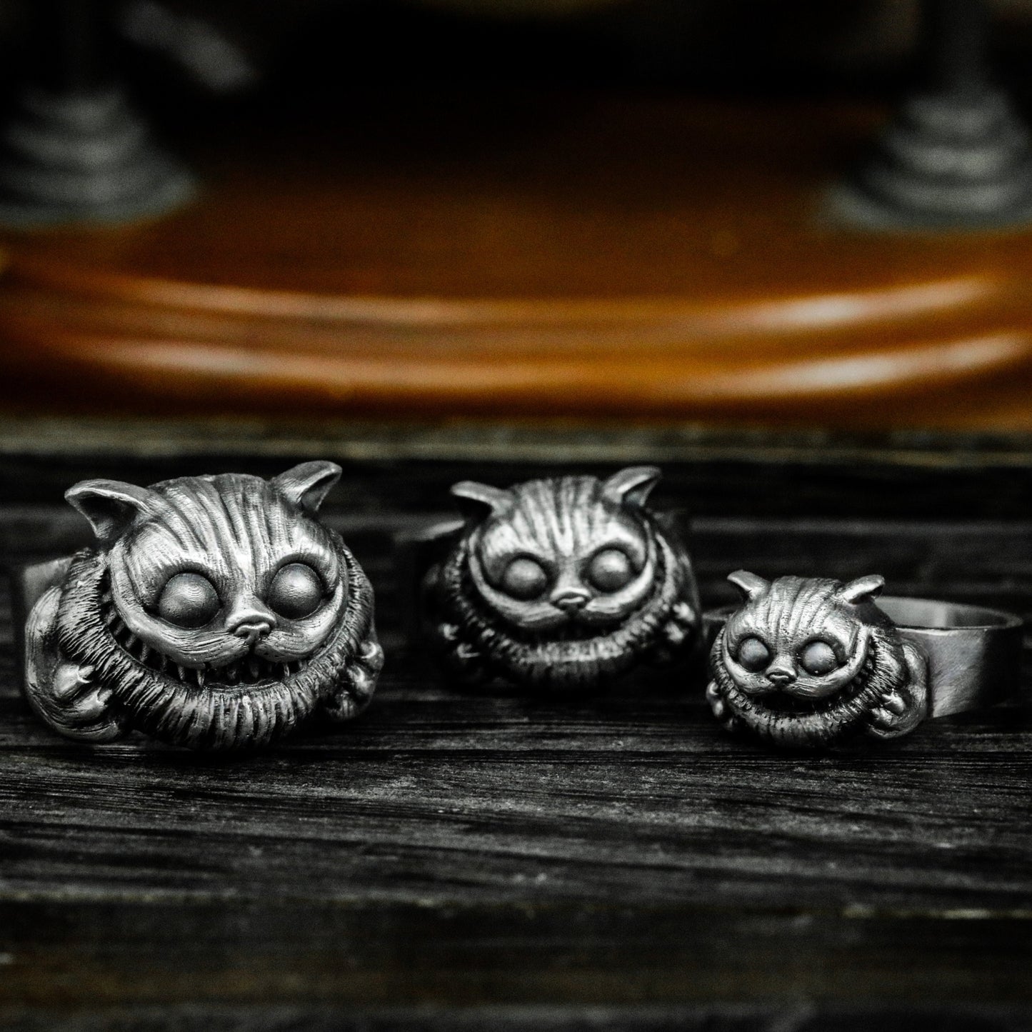 Cheshire Cat Ring with Grinning Face ¨C 925 Sterling Silver Handmade