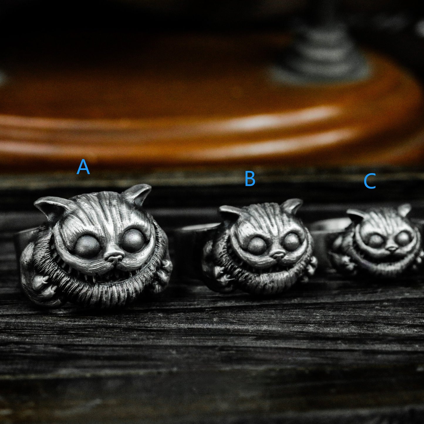 Cheshire Cat Ring with Grinning Face ¨C 925 Sterling Silver Handmade