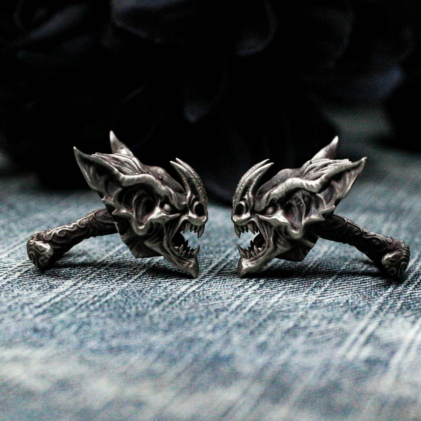 Gargoyle Devil Bat Cufflinks - 925 Silver Handmade