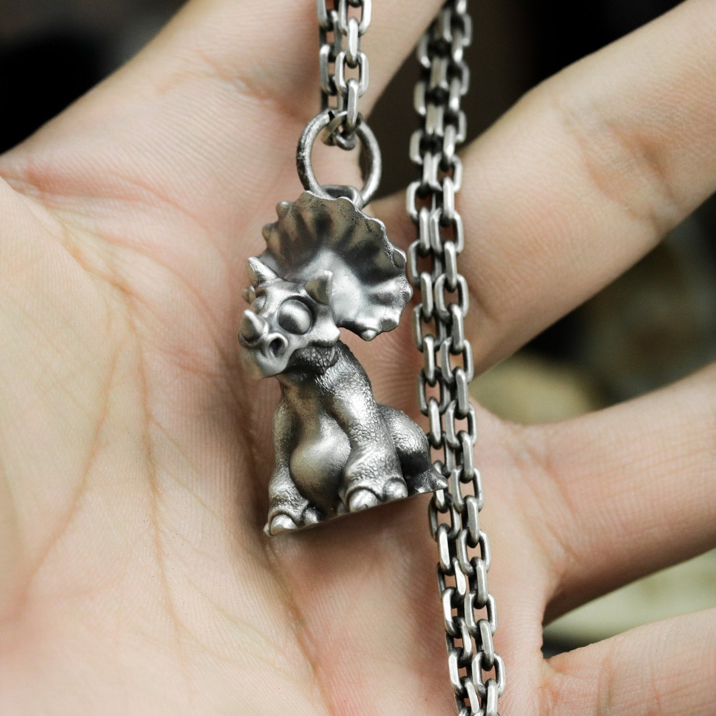 Triceratops Dinosaur Pendant - 925 Silver Handmade