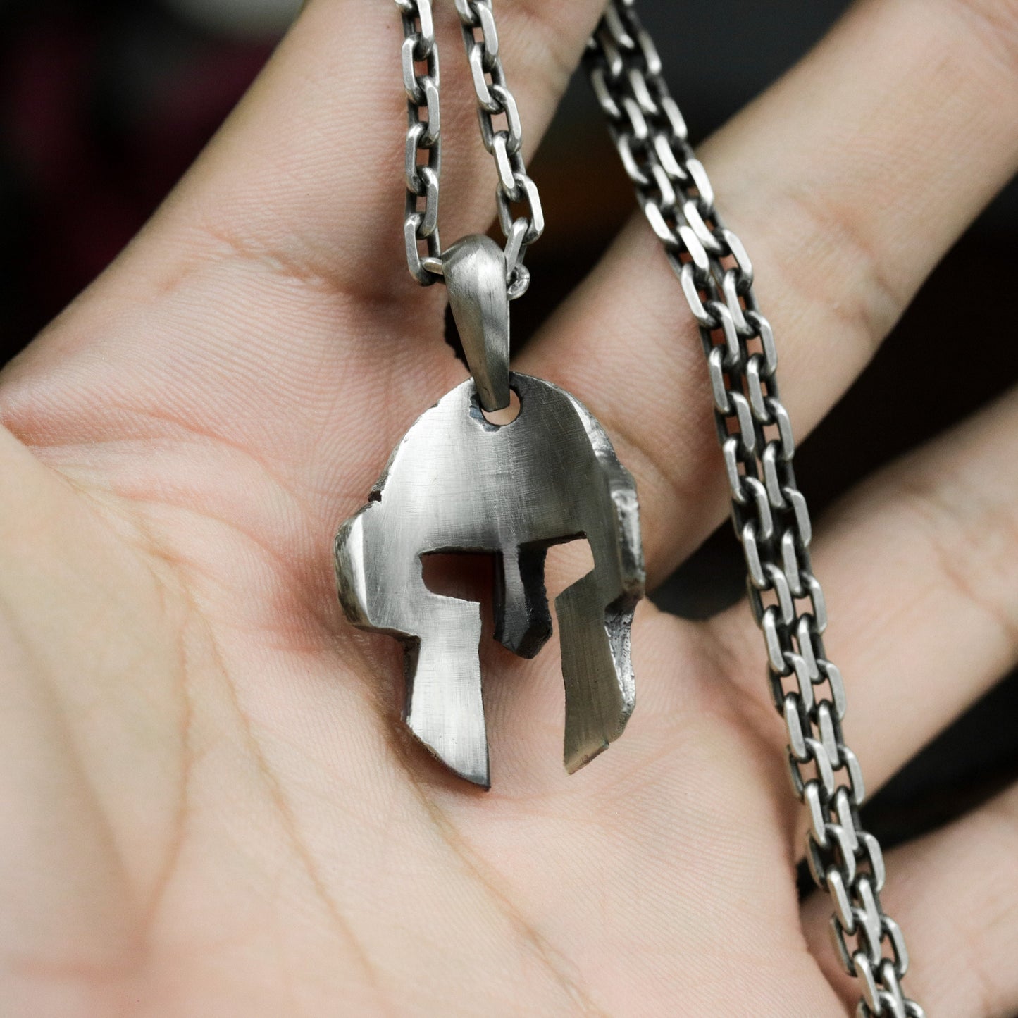 Spartan Helmet Pendant ¨C Handmade 925 Silver Warrior Mask Necklace