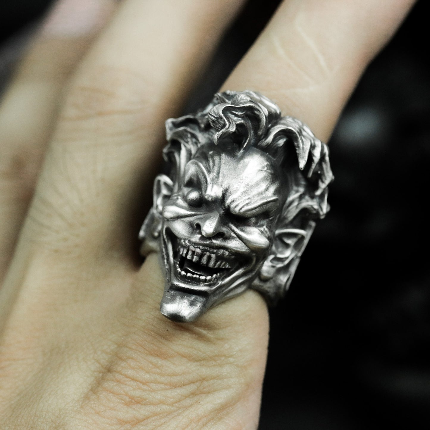 Evil Clown Grin Ring - 925 Sterling Silver Handmade Creepy