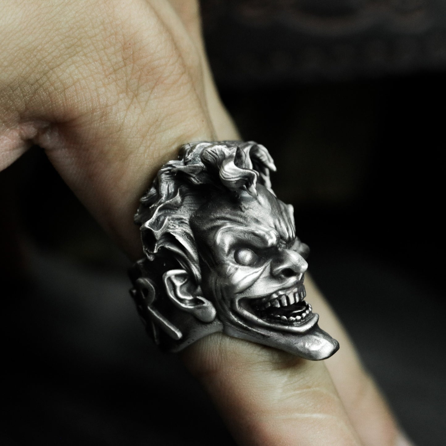 Evil Clown Grin Ring - 925 Sterling Silver Handmade Creepy