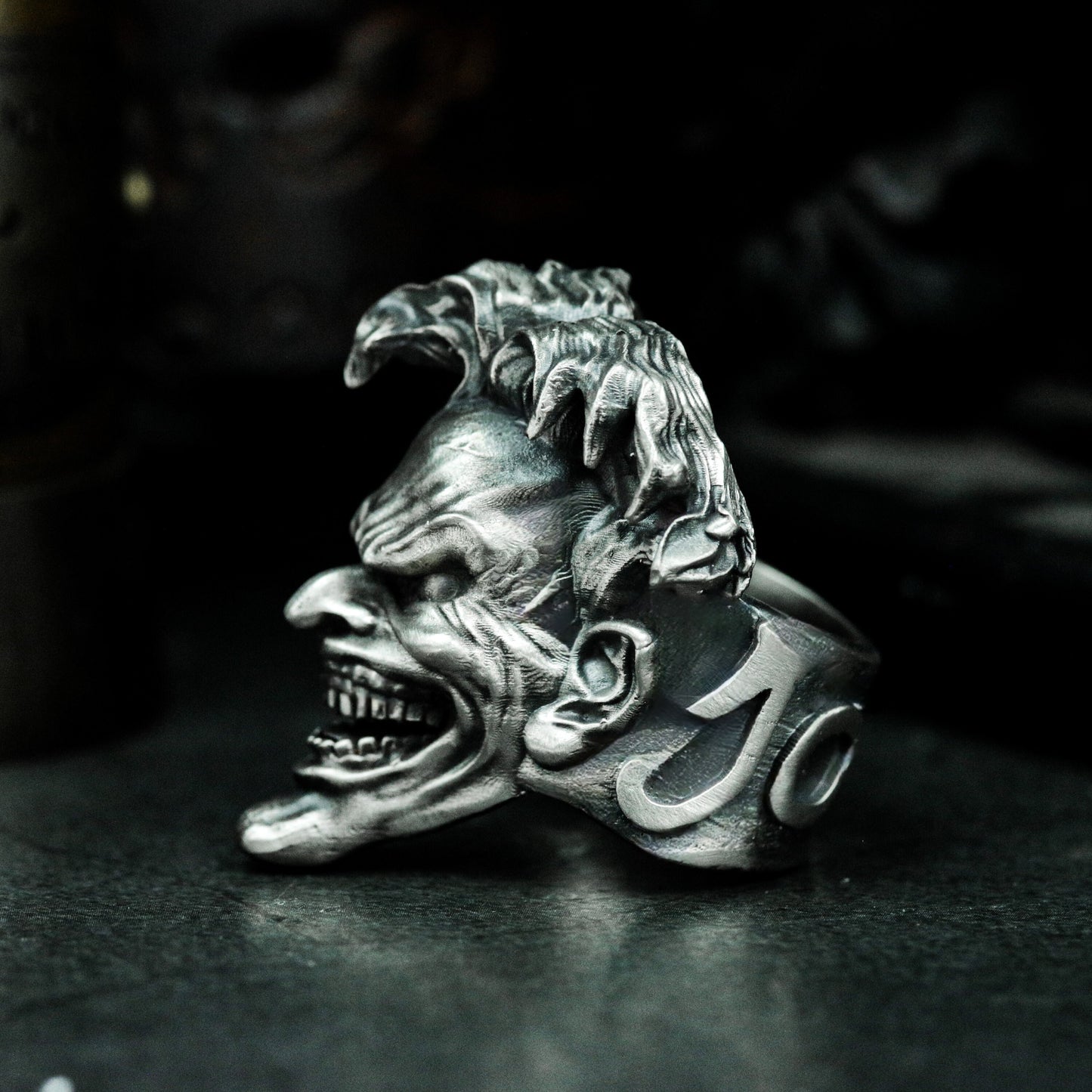 Evil Clown Grin Ring - 925 Sterling Silver Handmade Creepy