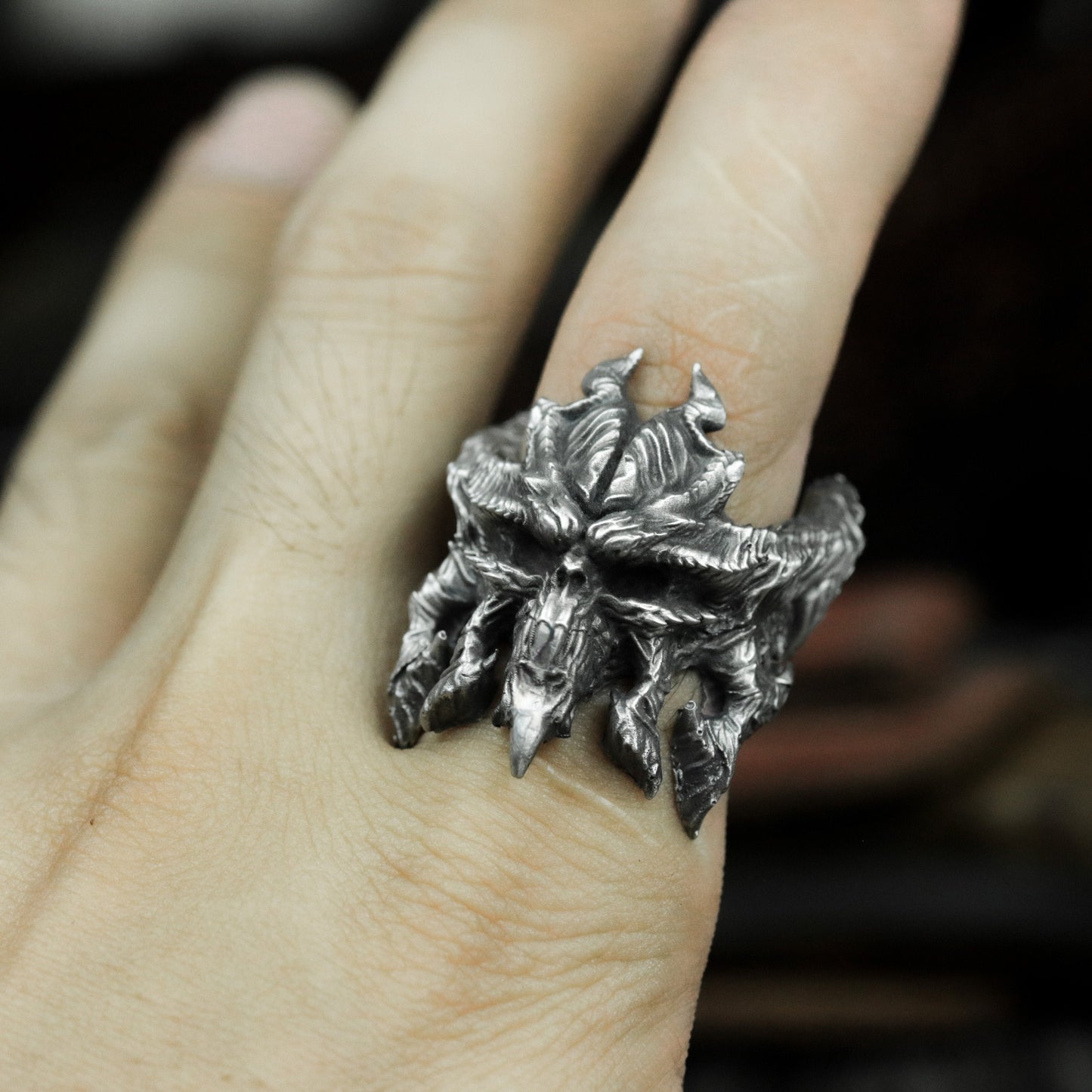 Demonic Dragon Mask Ring ¨C 925 Sterling Silver Handmade