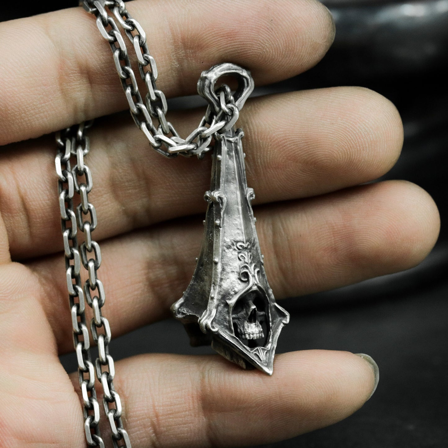Eiffel Skull Pendant ¨C Handmade 925 Silver Paris Gothic Necklace