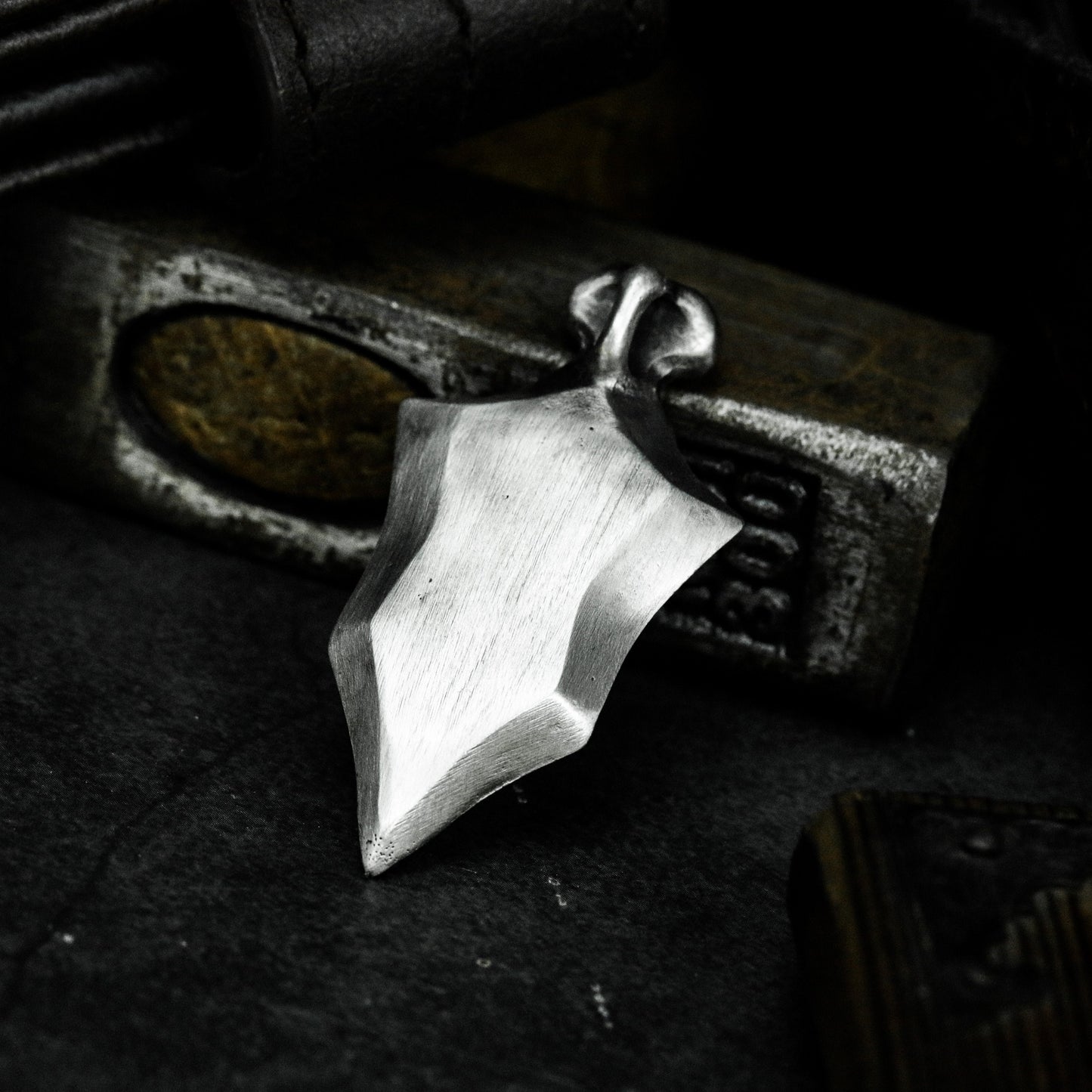 Blade Shield Skull Pendant ¨C Handmade 925 Silver Dark Armor Necklace