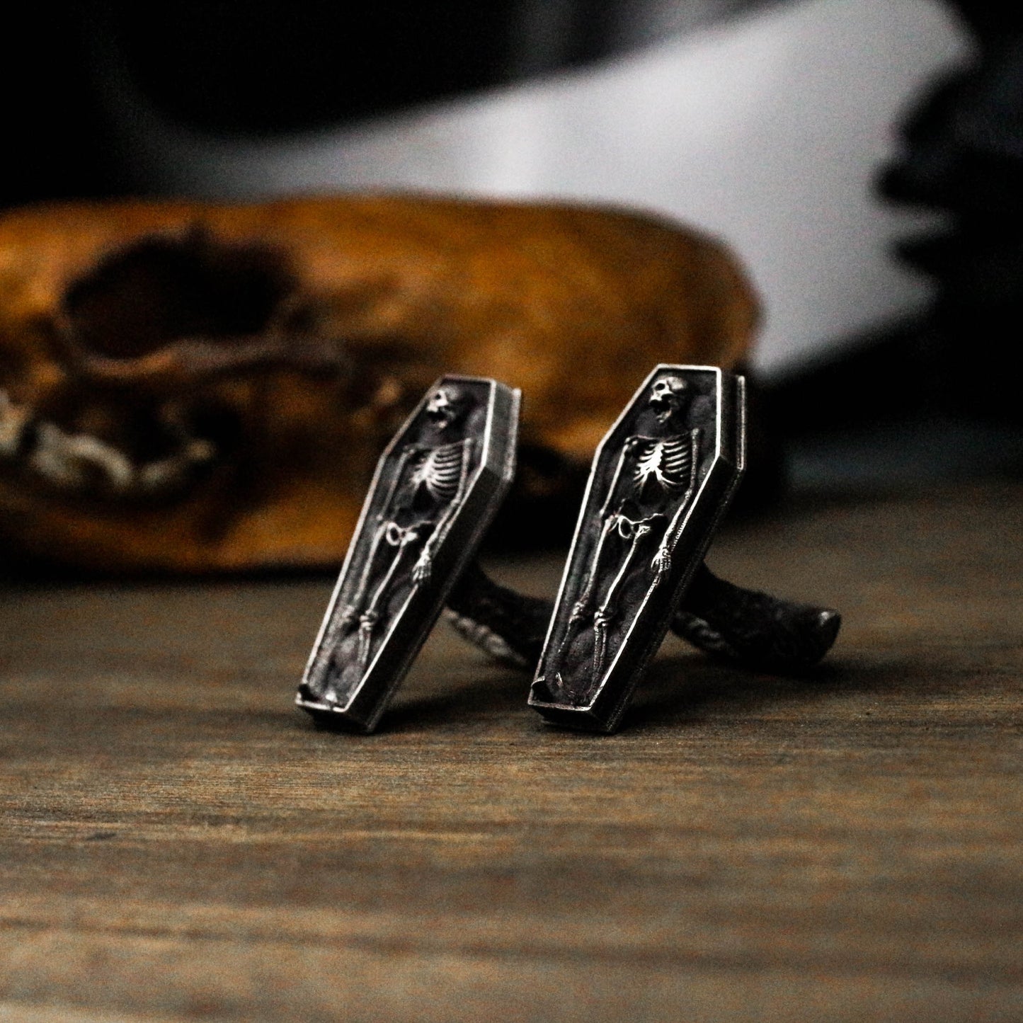 Skeleton in the Coffin Cufflinks - 925 Sterling Silver Handmade