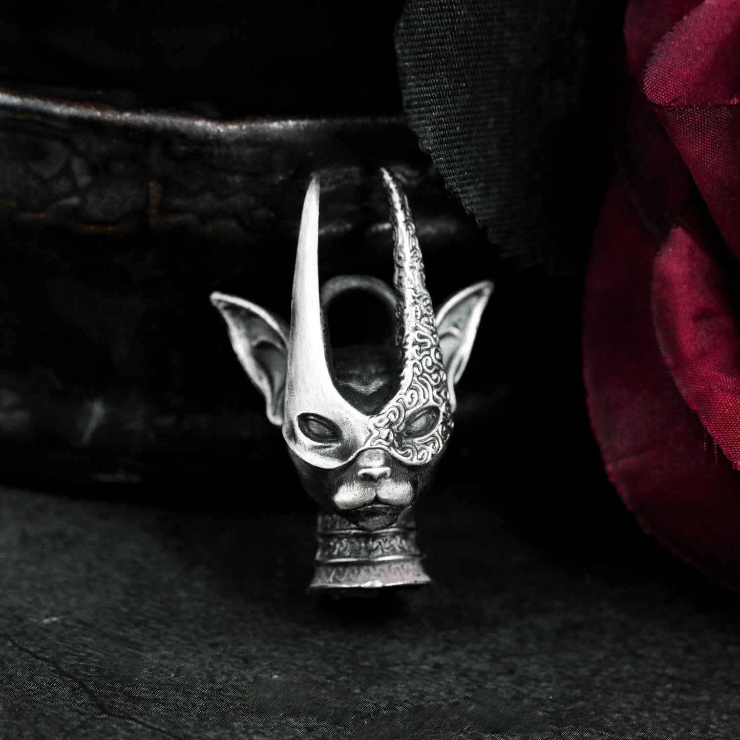 Masked Cat Girl Pendant - 925 Silver Handmade Gothic Persona