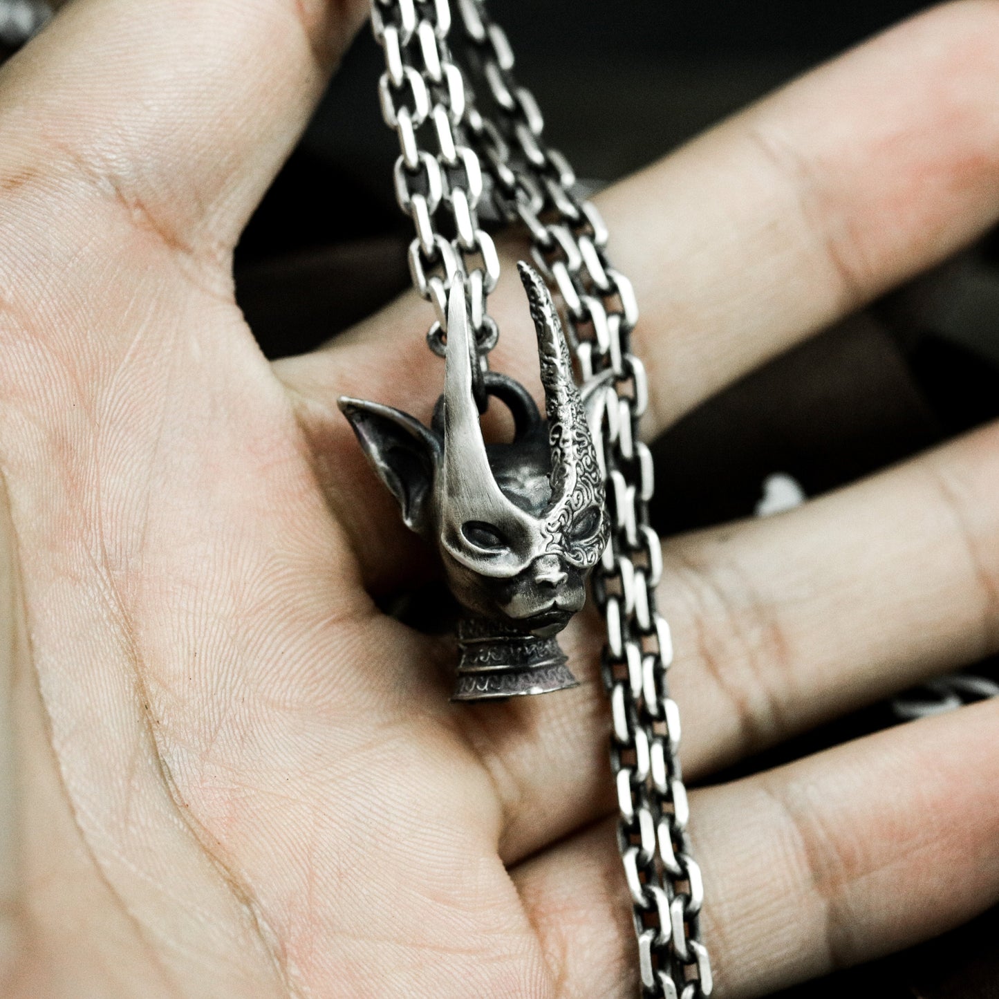 Masked Cat Girl Pendant - 925 Silver Handmade Gothic Persona