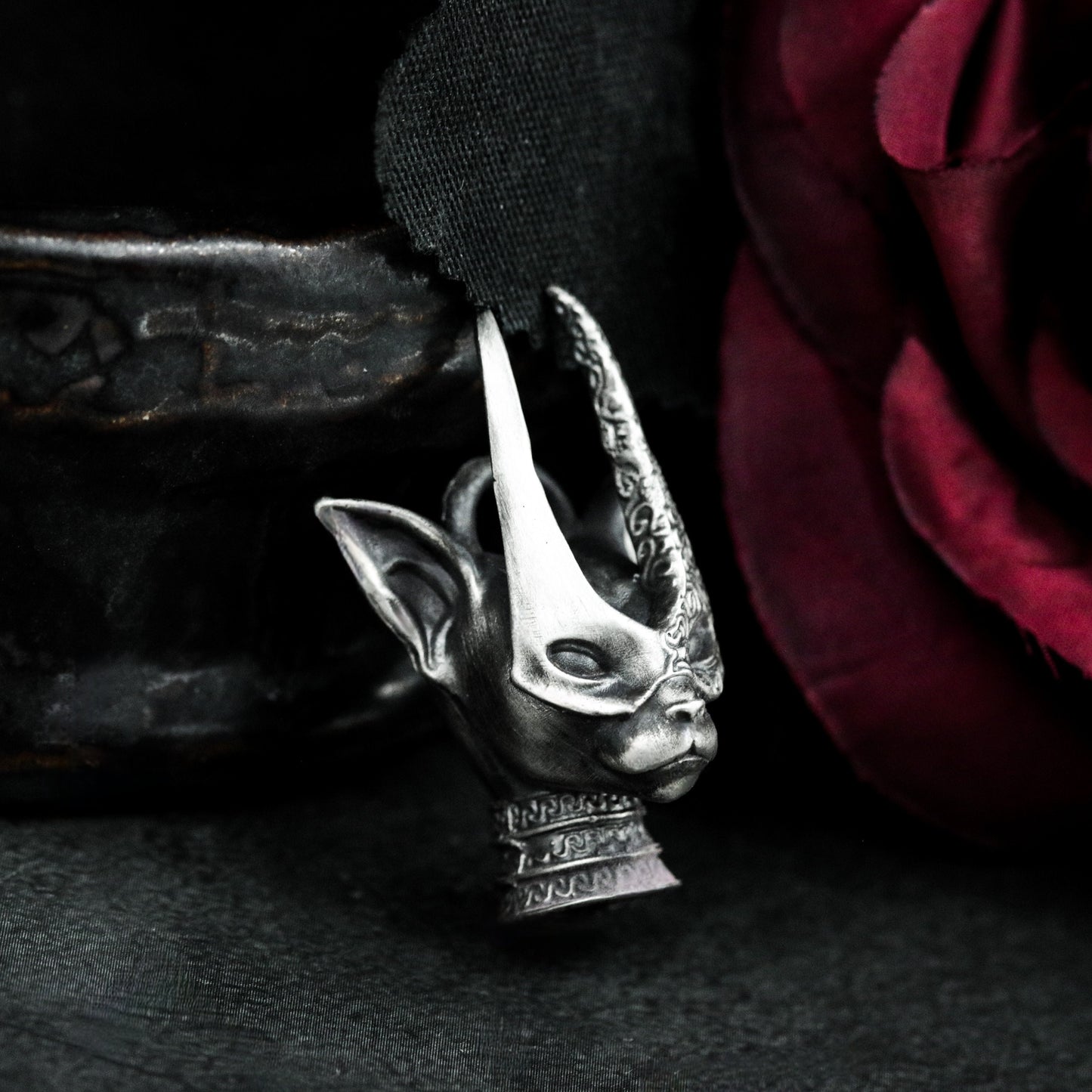 Masked Cat Girl Pendant - 925 Silver Handmade Gothic Persona