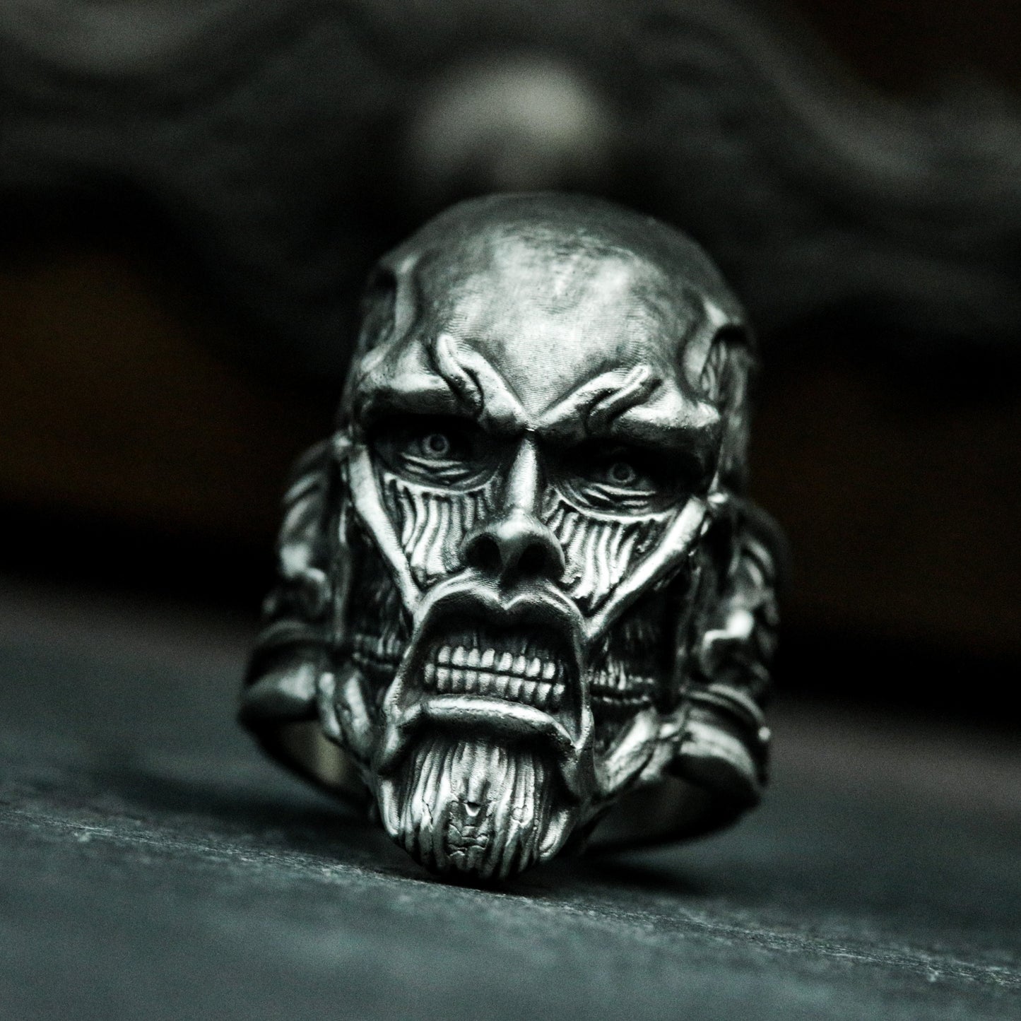 Terror Mask Ring ¨C Handmade 925 Silver Fear Warden Band