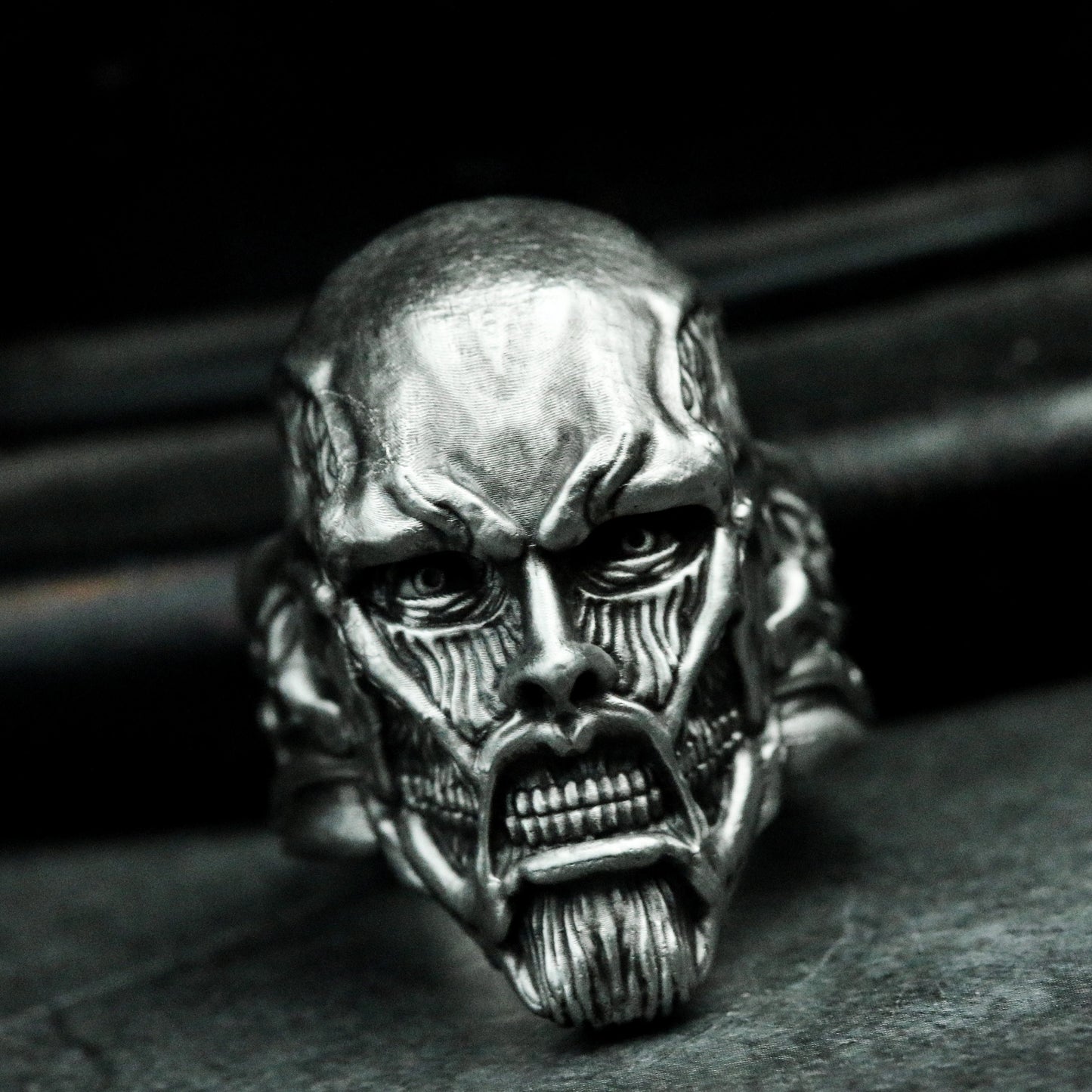 Terror Mask Ring ¨C Handmade 925 Silver Fear Warden Band