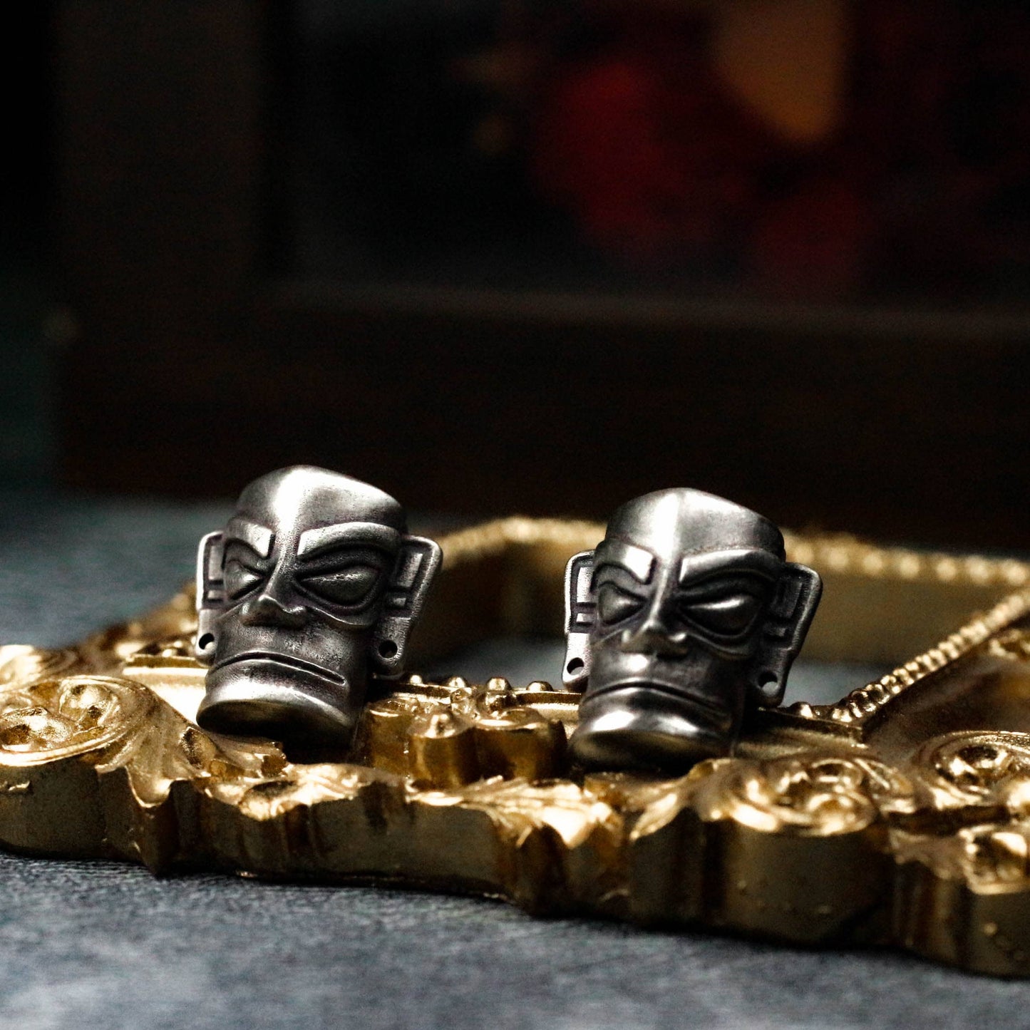 Sanxingdui Mask Cufflinks, Ancient - 925 Sterling Silver Handmade