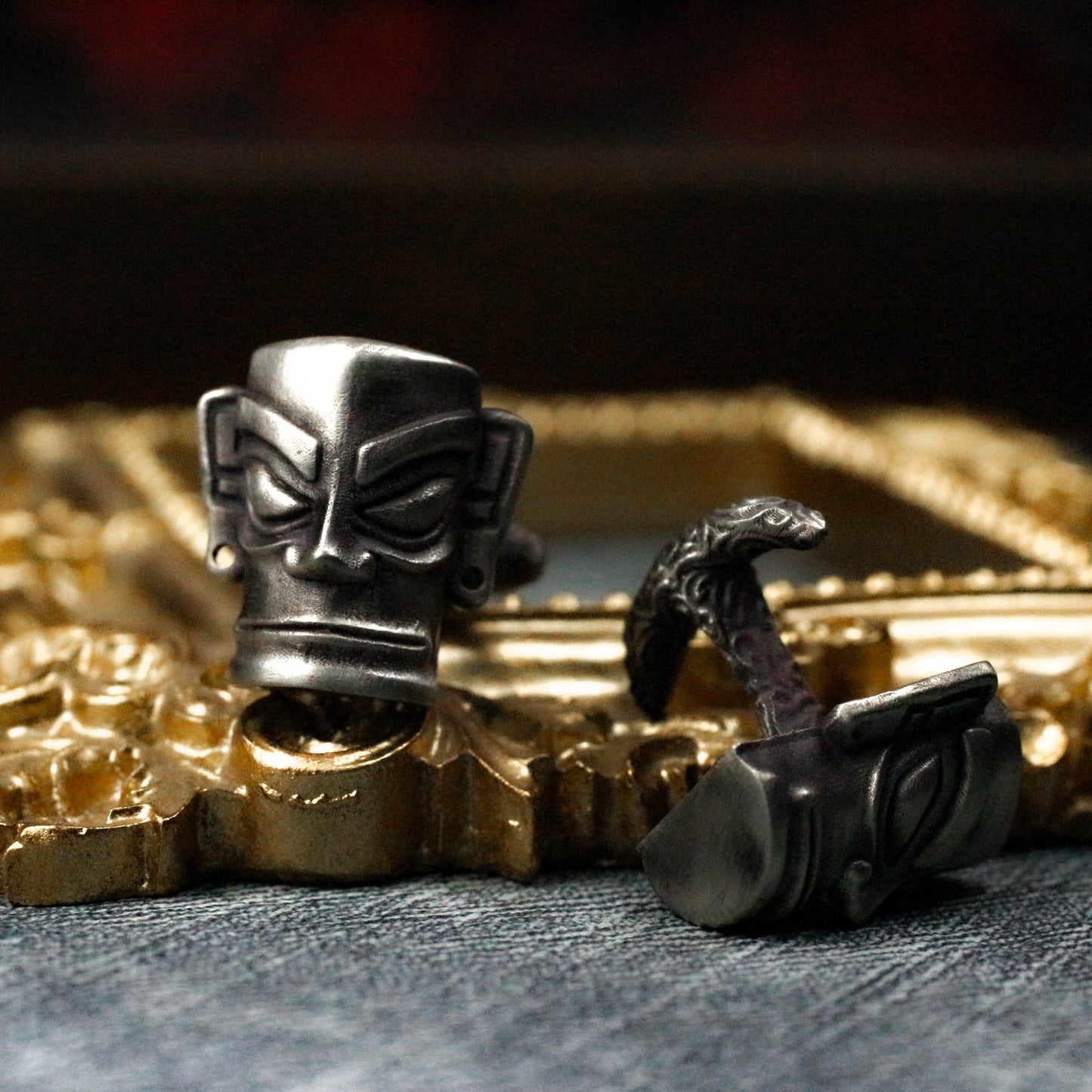 Sanxingdui Mask Cufflinks, Ancient - 925 Sterling Silver Handmade