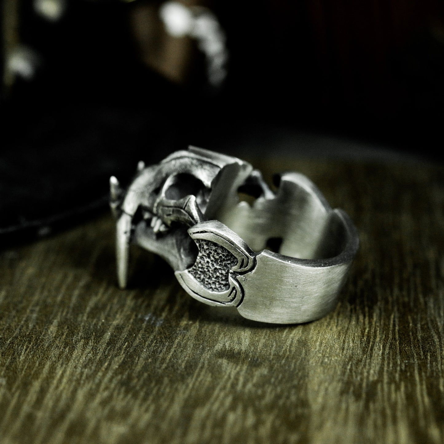 Saber-tooth Tiger Skull Ring - 925 Silver Handmade