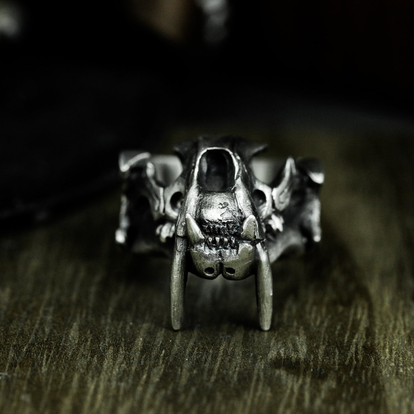 Saber-tooth Tiger Skull Ring - 925 Silver Handmade