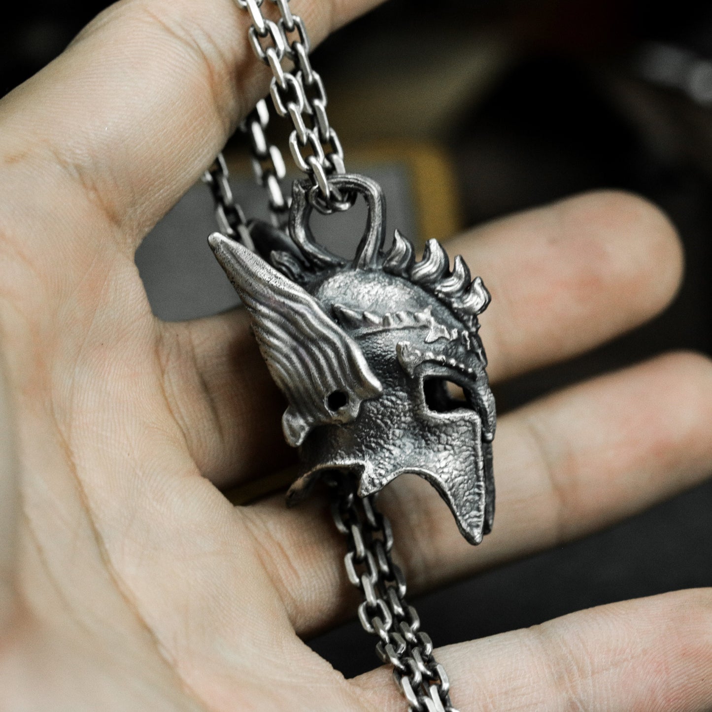 Valkyrie Winged Helmet Pendant - 925 Silver Handmade
