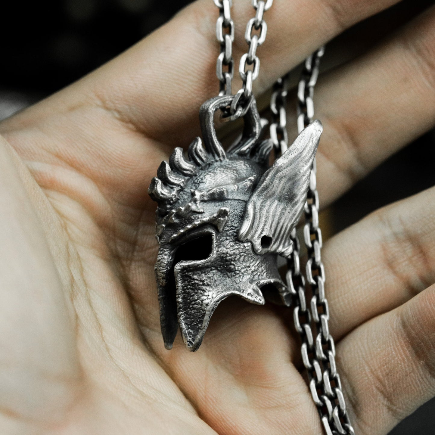 Valkyrie Winged Helmet Pendant - 925 Silver Handmade