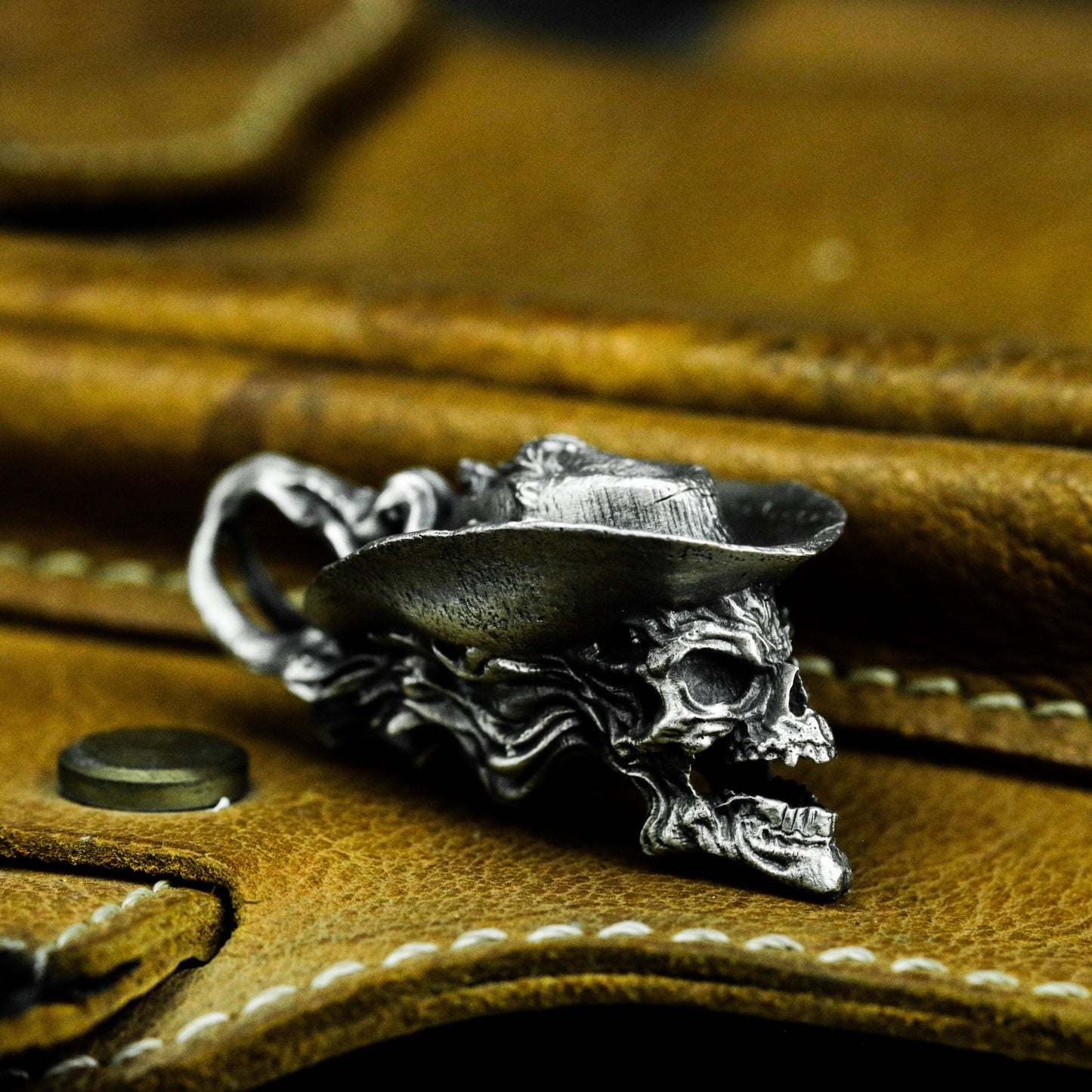 Cowboy Skull Pendant with Western Hat ¨C 925 Sterling Silver Handmade