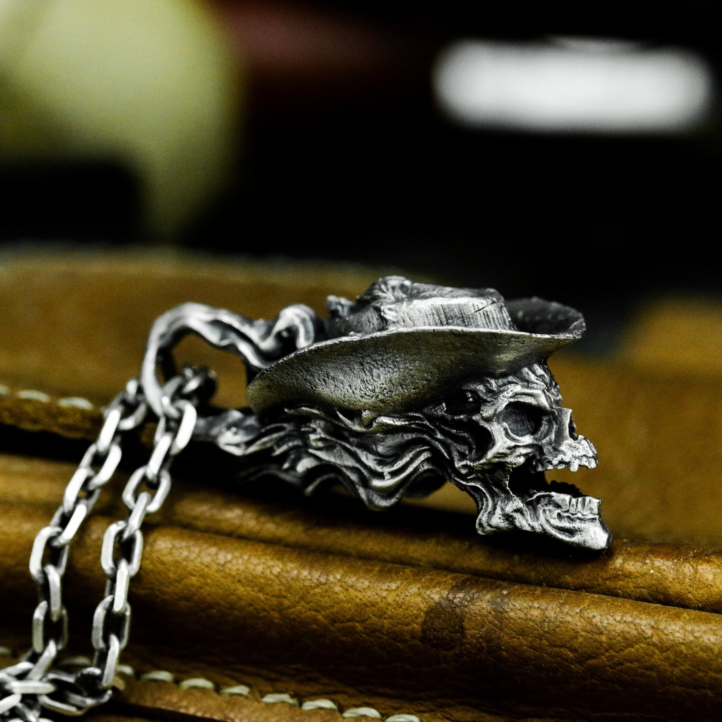 Cowboy Skull Pendant with Western Hat ¨C 925 Sterling Silver Handmade