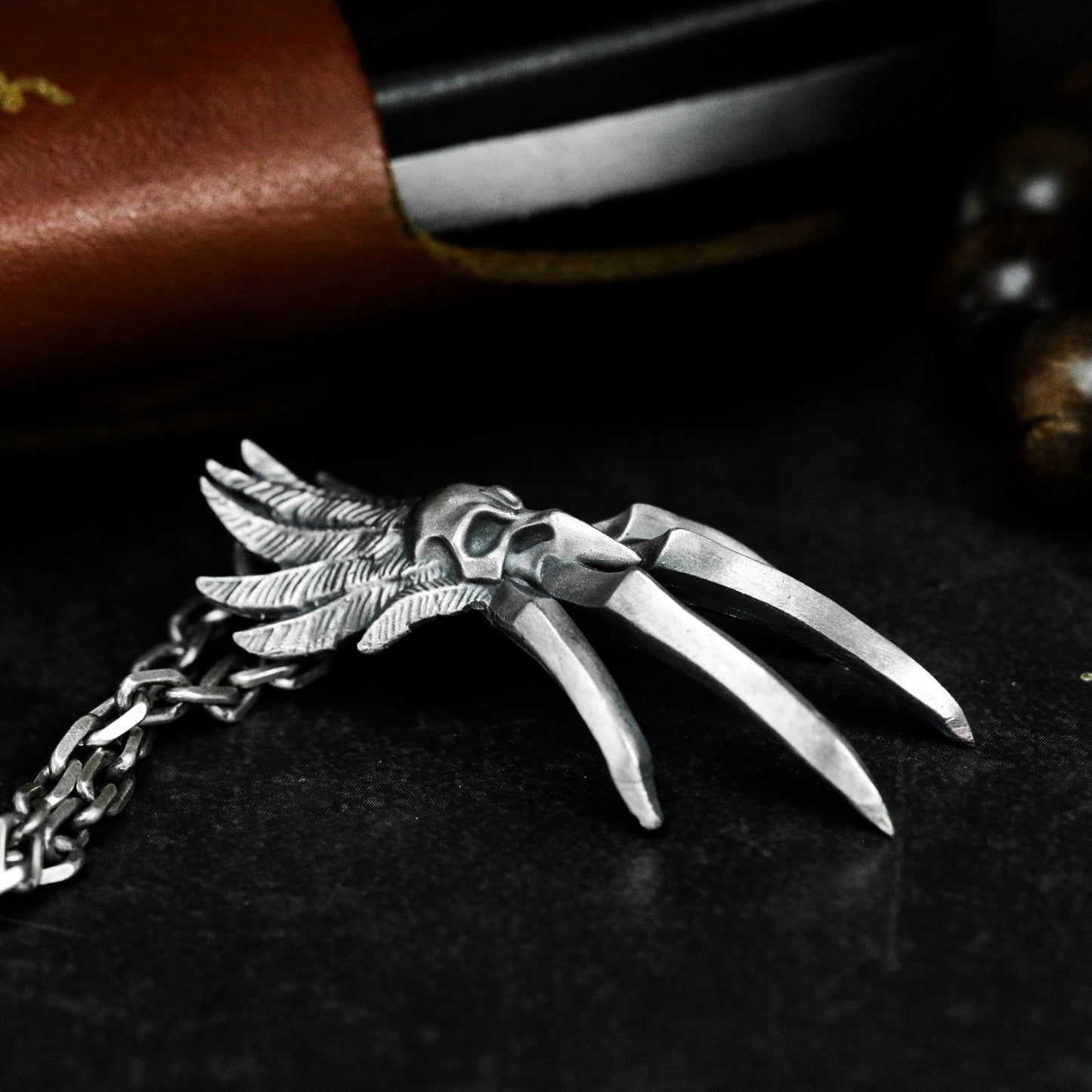 Bird Skull & Claw Pendant - 925 Silver Handmade Tribal Totem