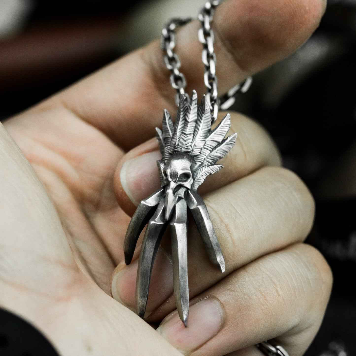 Bird Skull & Claw Pendant - 925 Silver Handmade Tribal Totem