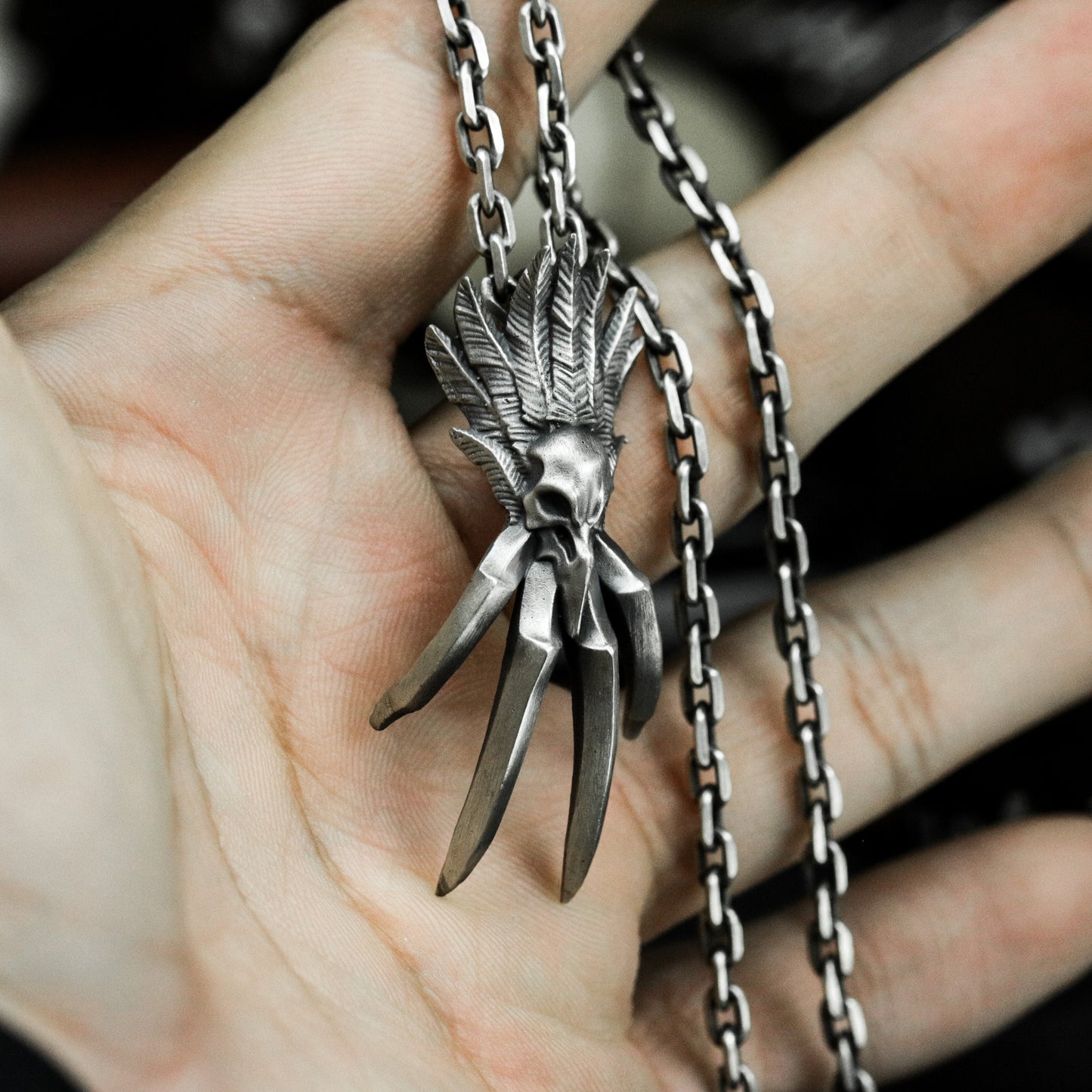 Bird Skull & Claw Pendant - 925 Silver Handmade Tribal Totem