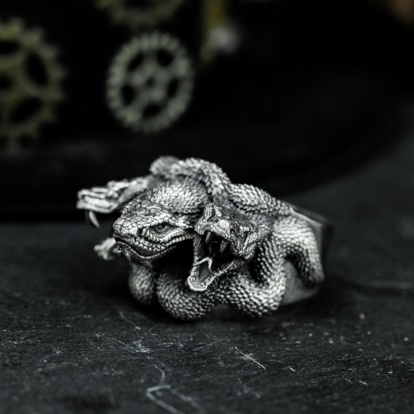 Three-headed Snake Ring - 925 Silver Handmade
