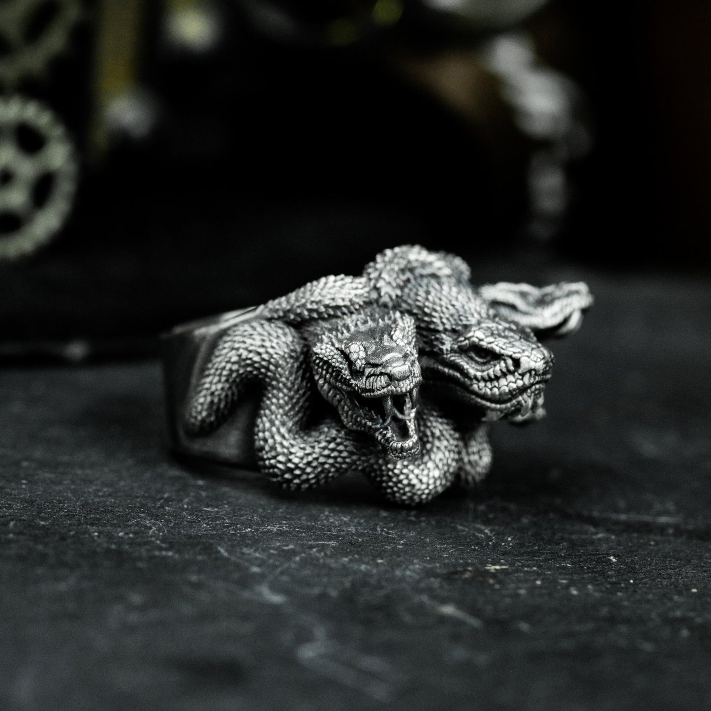 Three-headed Snake Ring - 925 Silver Handmade
