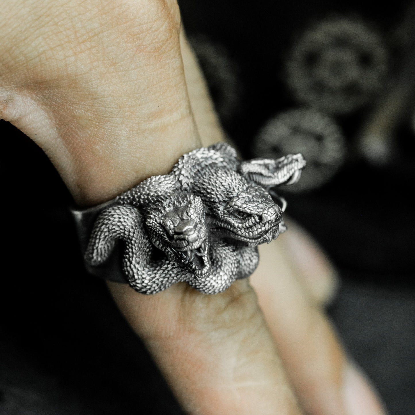 Three-headed Snake Ring - 925 Silver Handmade