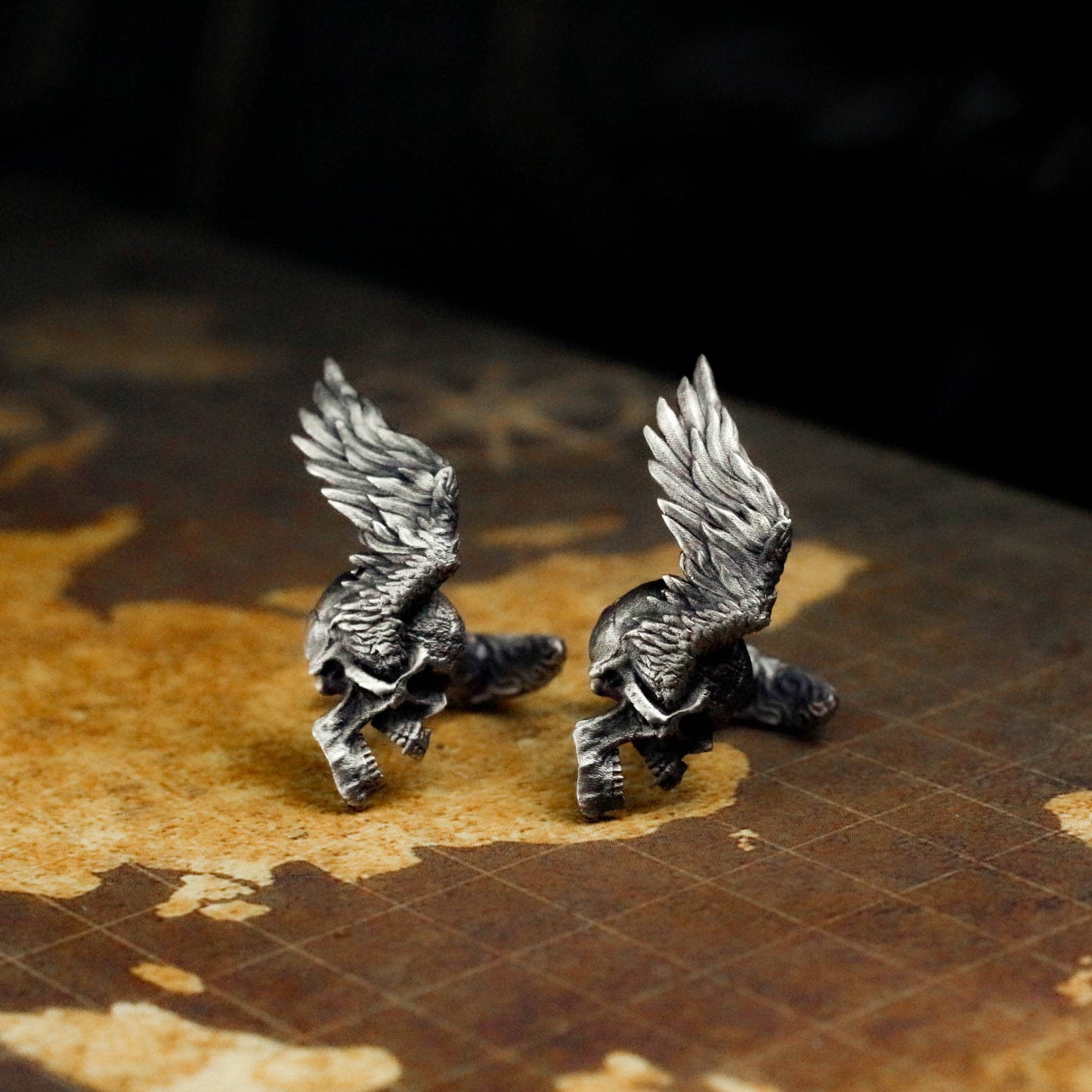 Angel Wings Skull Cufflinks - 925 Silver Handmade