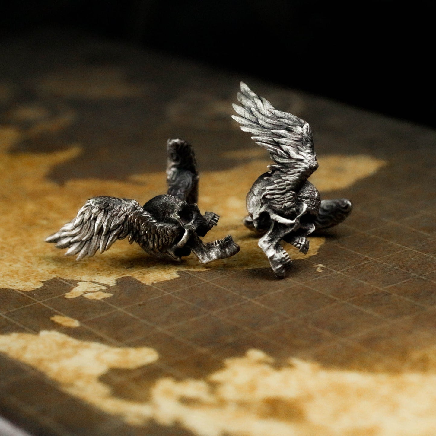 Angel Wings Skull Cufflinks - 925 Silver Handmade