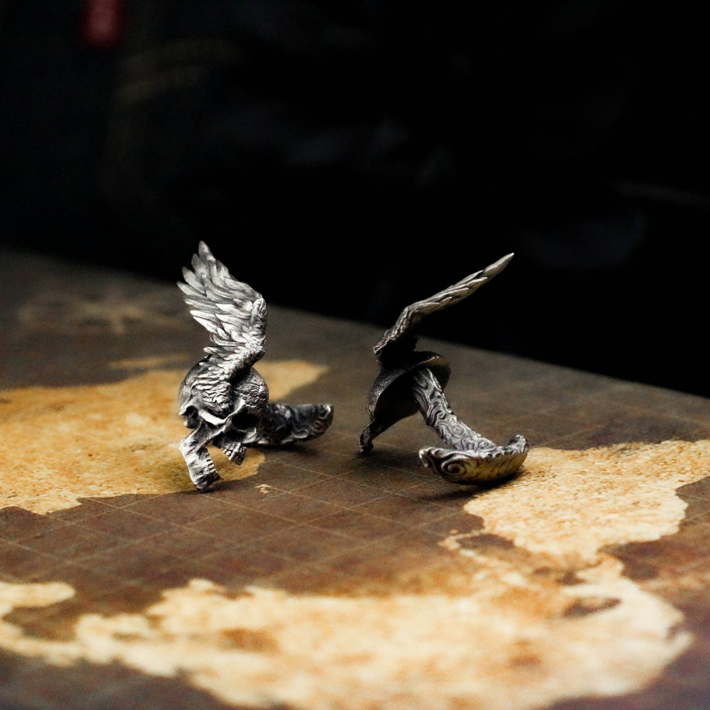 Angel Wings Skull Cufflinks - 925 Silver Handmade