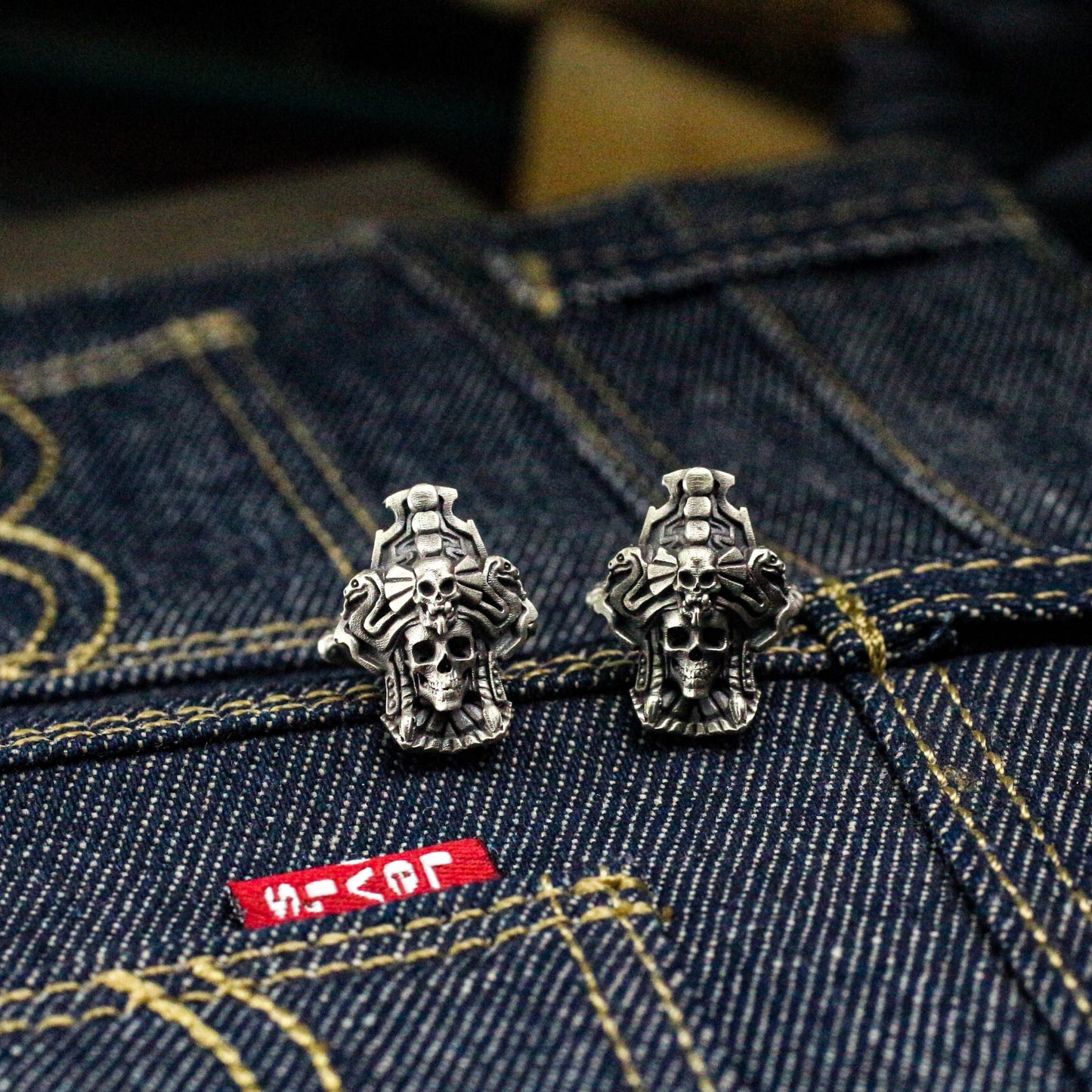 Indian Shaman Skull Cufflinks - 925 Silver Handmade