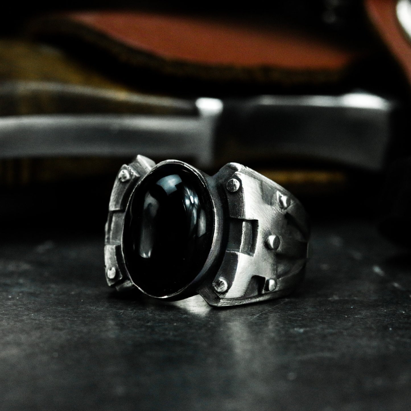 Obsidian Warrior Ring ¨C 925 Sterling Silver Handmade