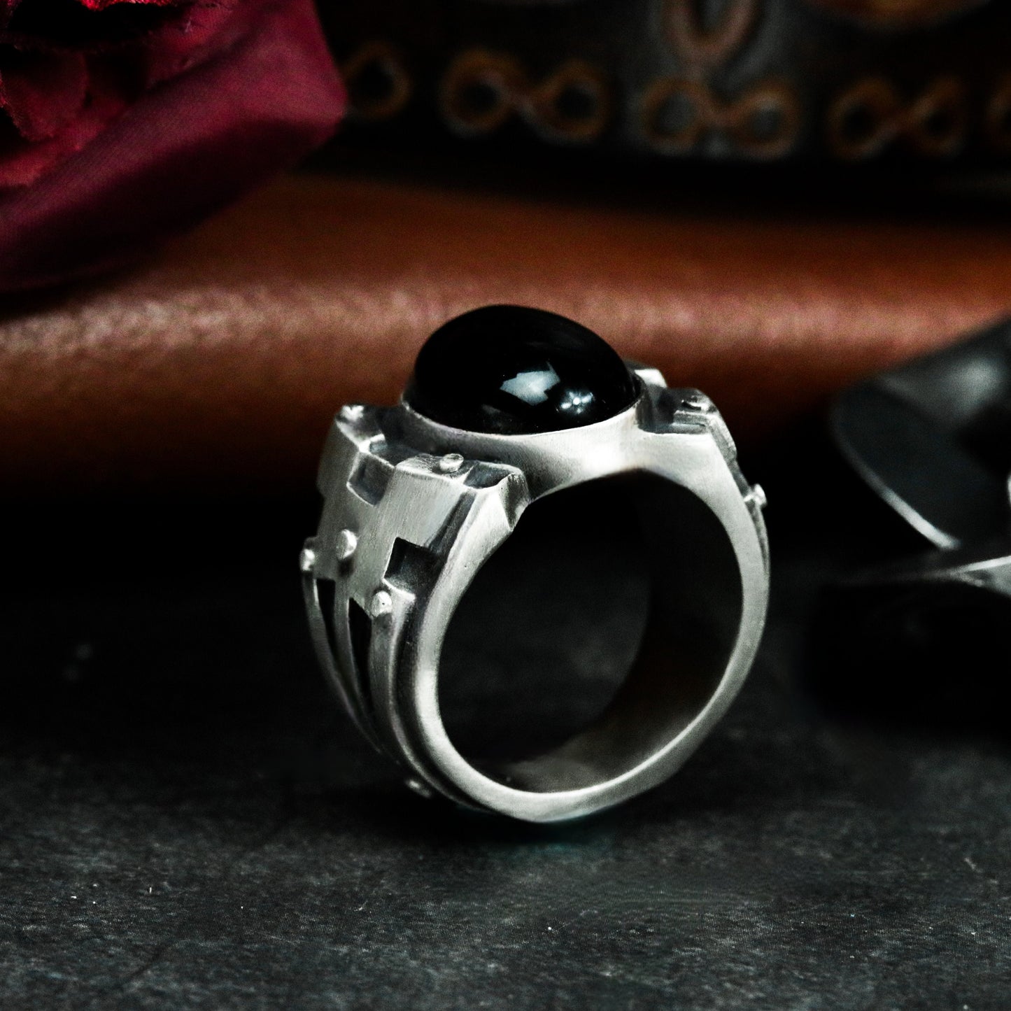 Obsidian Warrior Ring ¨C 925 Sterling Silver Handmade
