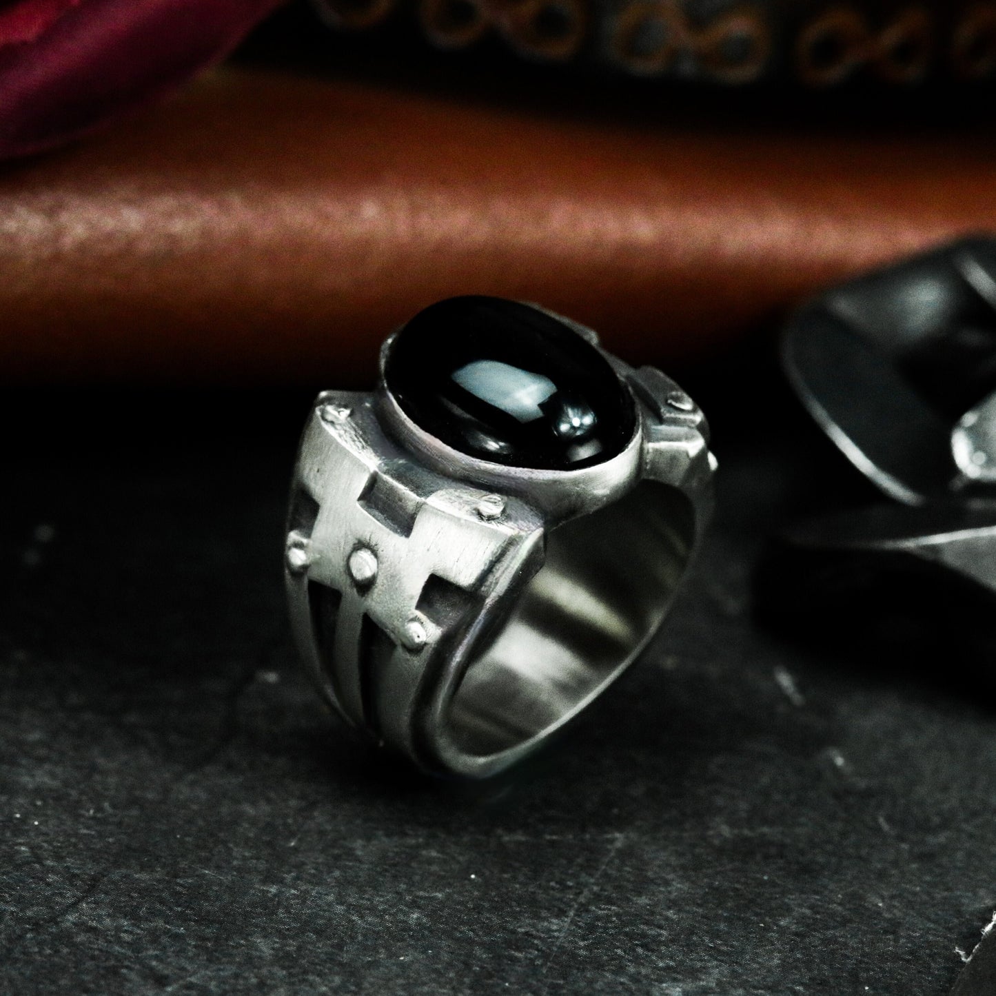 Obsidian Warrior Ring ¨C 925 Sterling Silver Handmade