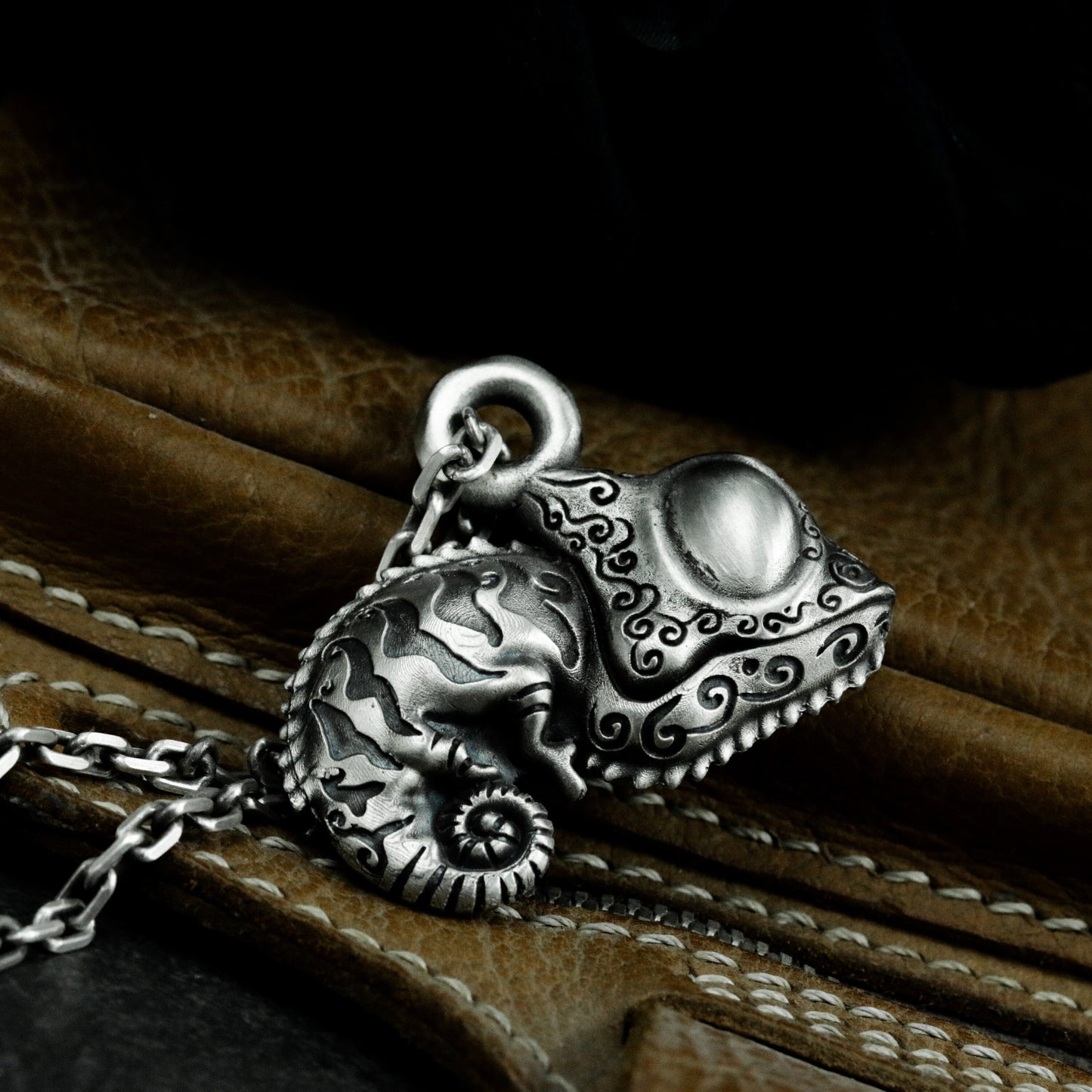 Chameleon Pendant with Coiled Body Design ¨C 925 Sterling Silver Handmade