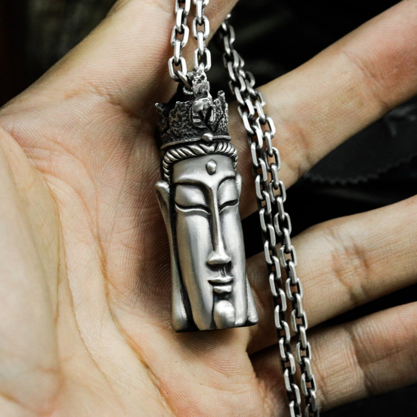Bodhisattva Head Pendant - 925 Silver Handmade Sacred Serenity