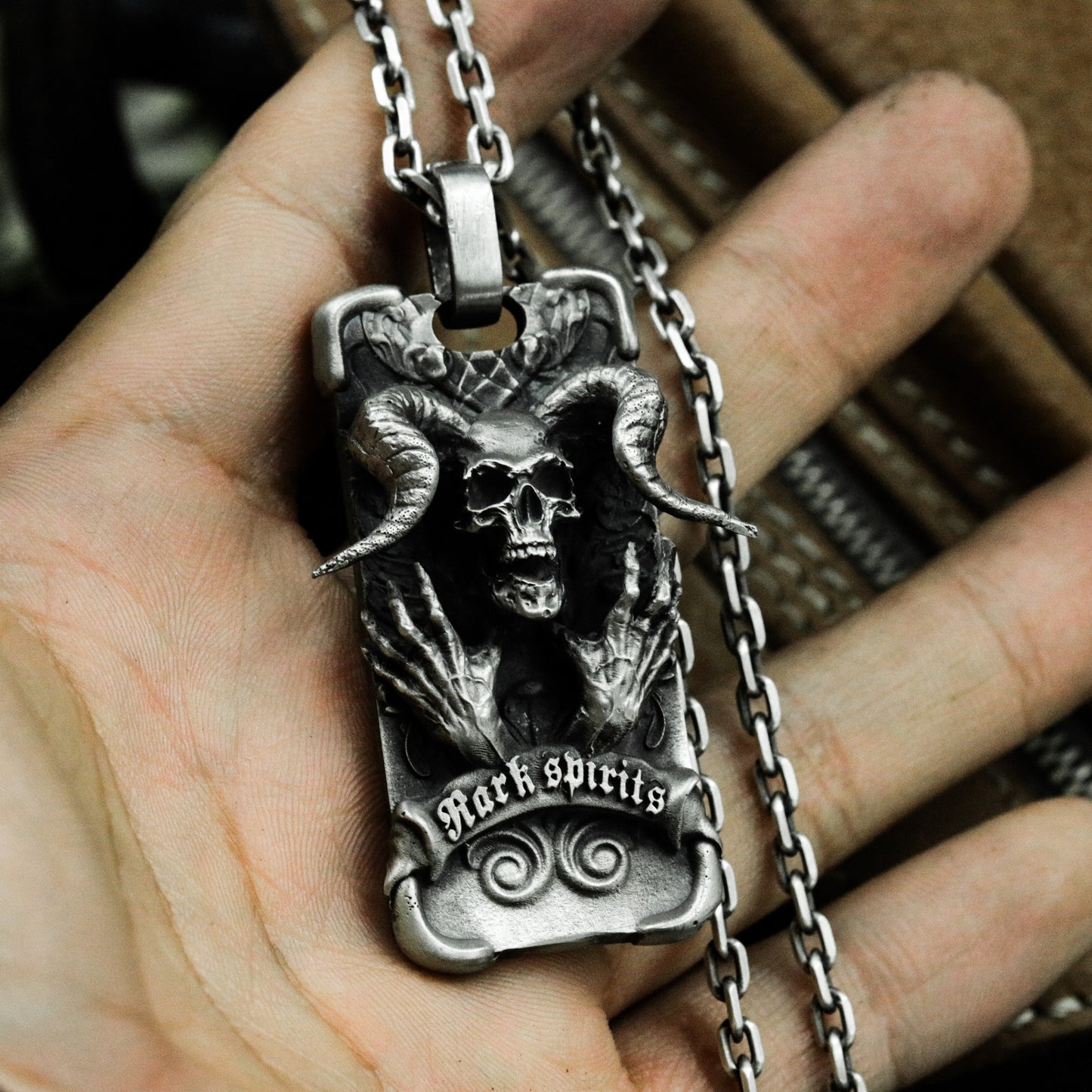Horned Beast Pendant ¨C Handmade 925 Silver Occult Insignia Necklace