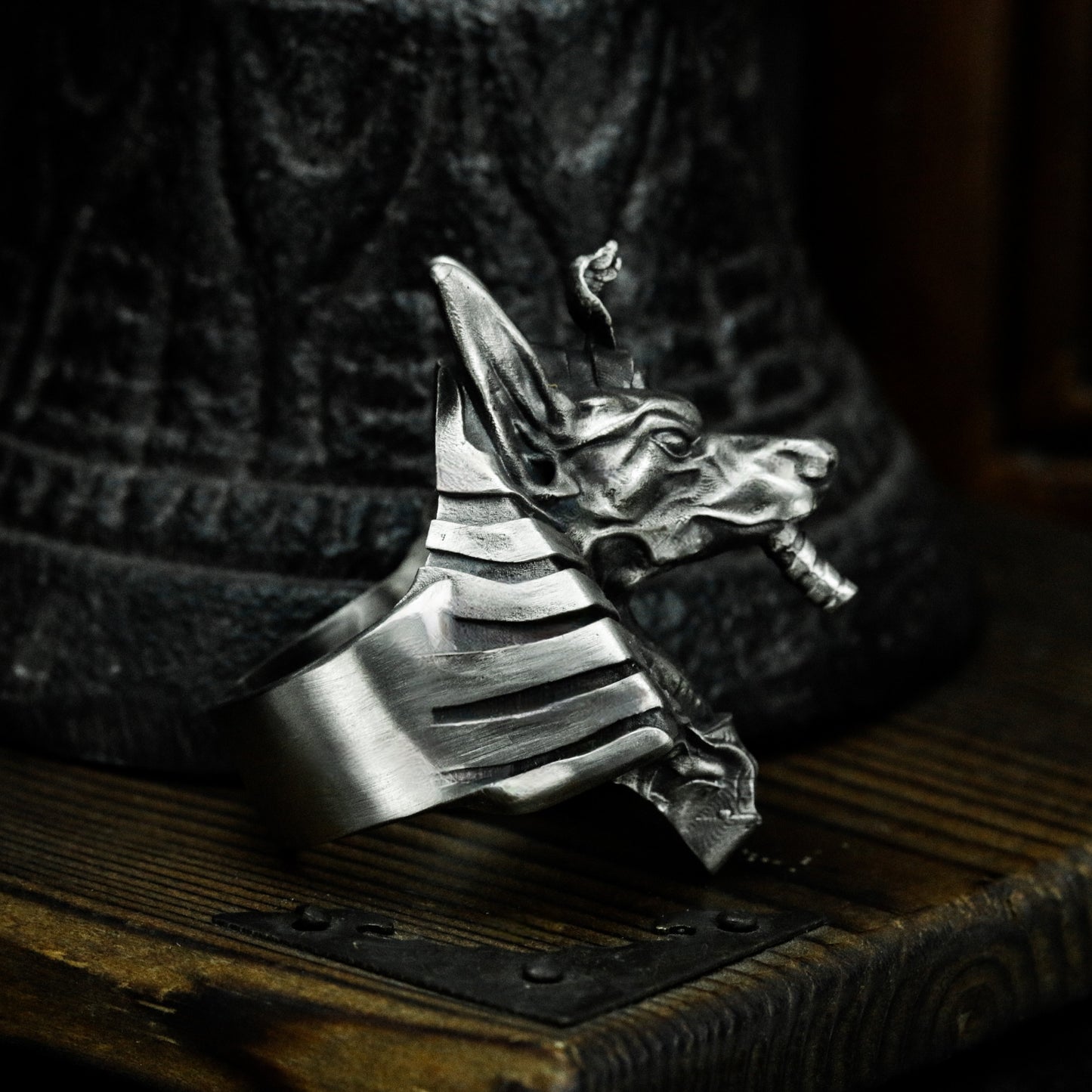 Anubis Ring with Cyber Armor Design - 925 Sterling Silver Handmade